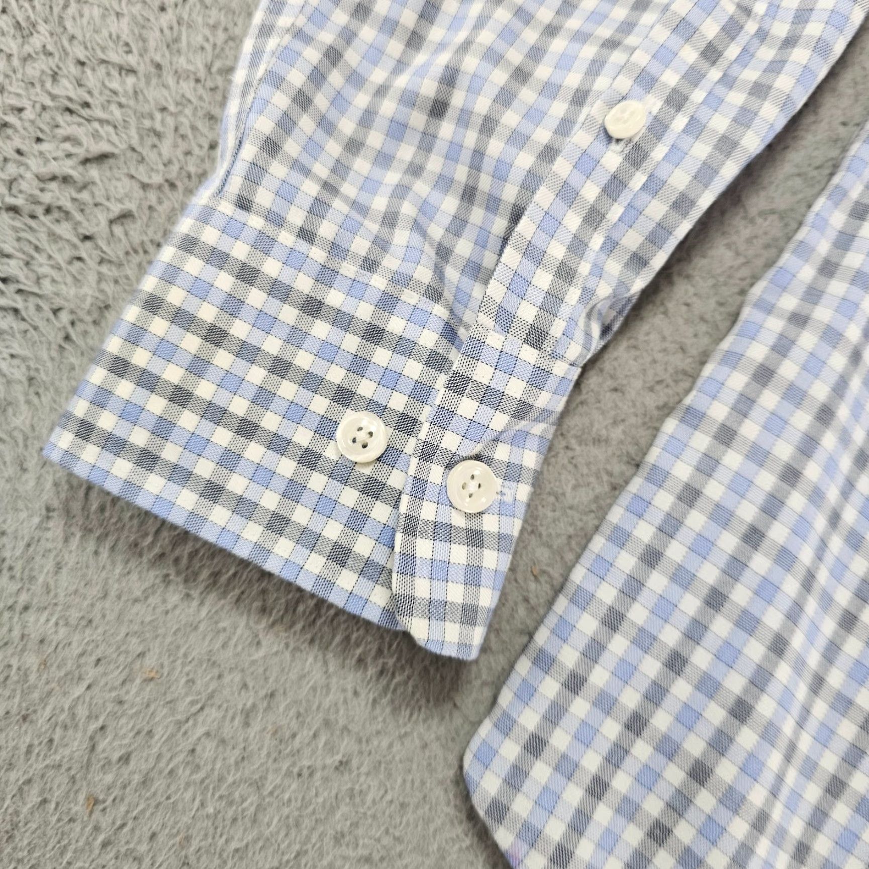 Vintage Twillory Dress Shirt Mens Size 15.5 32/33 Blue Check Button-Up Knit Cotton Regular Fit Non-Iron Easy Care Size 42R - 5 Thumbnail