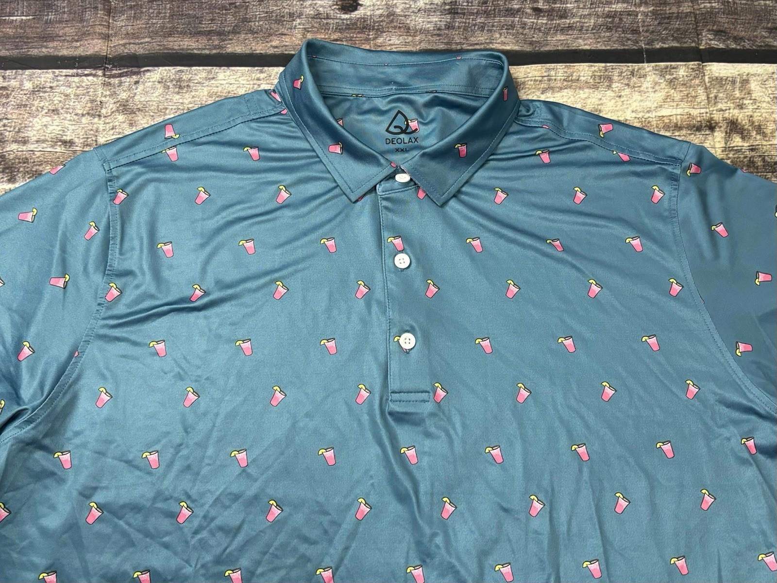 Other Deolax Polo Shirt Mens 2XL Pink Lemonade Print Golf Stretch Size US XXL / EU 58 / 5 - 4 Thumbnail