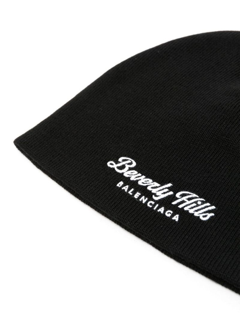 Balenciaga o1w1db10126 Size: 1 / Beverly Hills Beanie Hat / Cap in Noir Size ONE SIZE - 2 Thumbnail