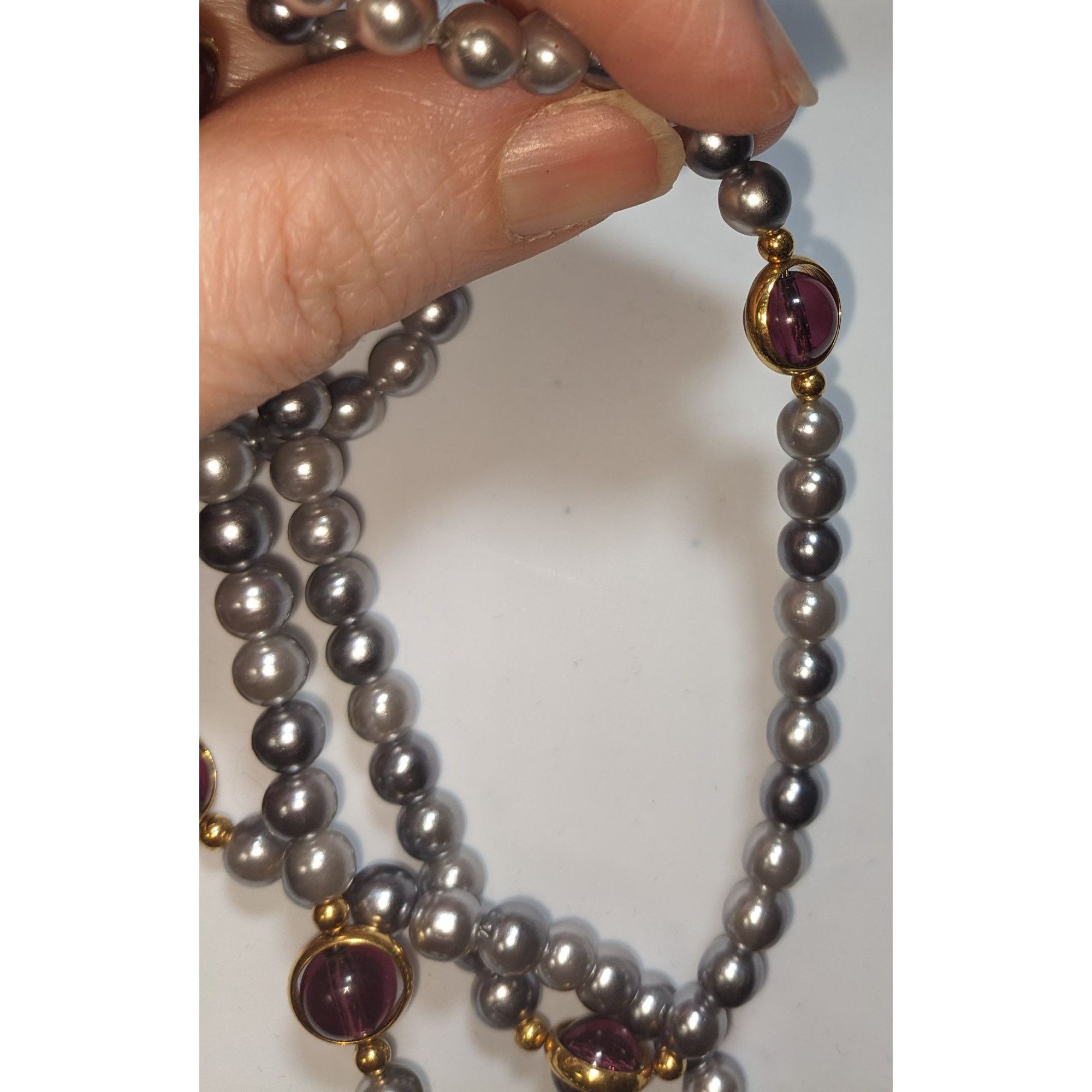 Other Elegant Regal Gray Pearl Necklace With Gold-Tone Bezel-Set P Size ONE SIZE - 5 Thumbnail