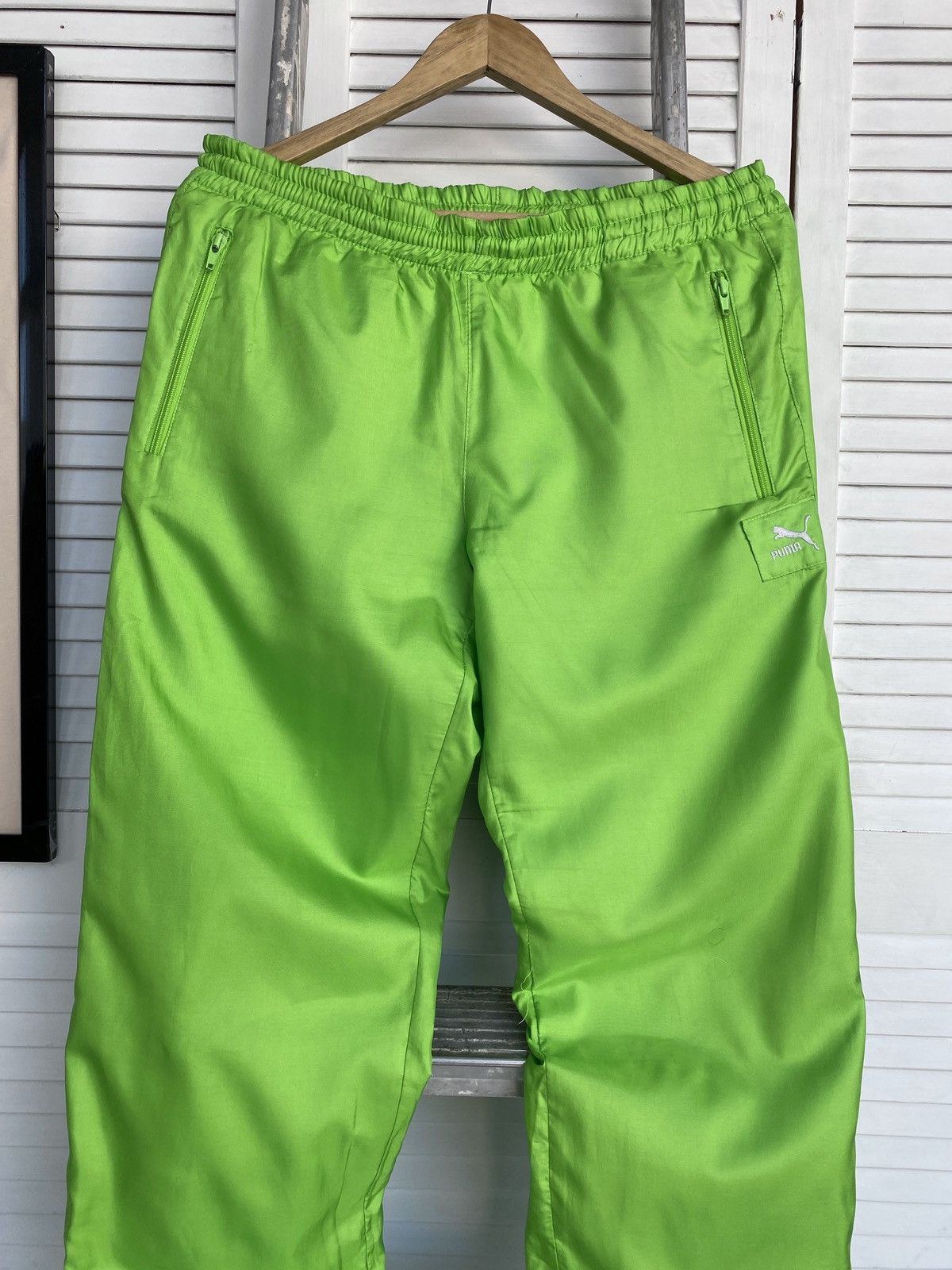 Puma × Vintage Vintage 90s Puma Track Retro Pants in Neon Green Y2K Joggers Size US 32 / EU 48 - 4 Thumbnail