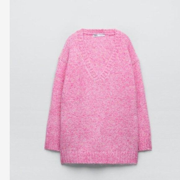 Zara NWT ZARA V NECK BUBBLE GUM PINK CHUNKY SWEATER MEDIUM WOOL Size M / US 6-8 / IT 42-44 - 1 Thumbnail