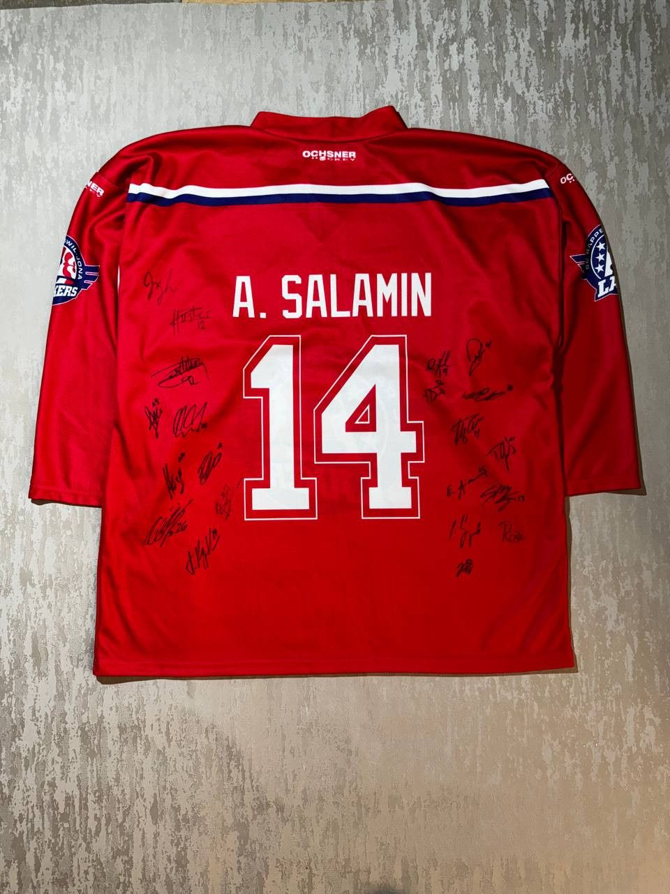 NHL SIGNED Rapperswil Lakers #14 SALAMIN Heim Hockey jersey XL Size US XL / EU 56 / 4 - 6 Thumbnail