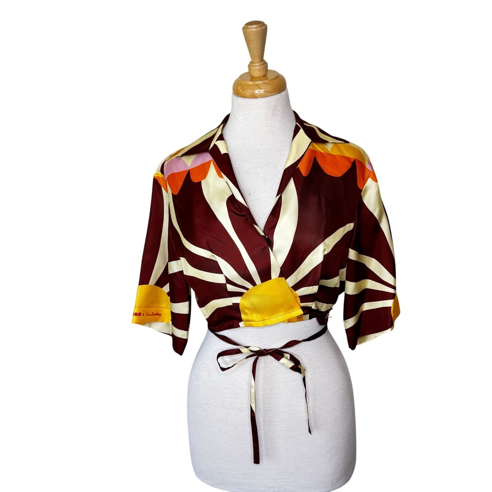 Sandro SANDRO x Louis Barthlemy Assia Silk Cropped Wrap Top Size XS / US 0-2 / IT 36-38 - 2 Thumbnail