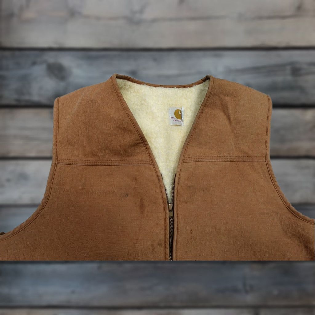 Carhartt Carhartt Vest Mens 2XL Brown Canvas Sherpa Quilted Grunge Workwear 1980s Vintage Style Size US XXL / EU 58 / 5 - 1 Thumbnail