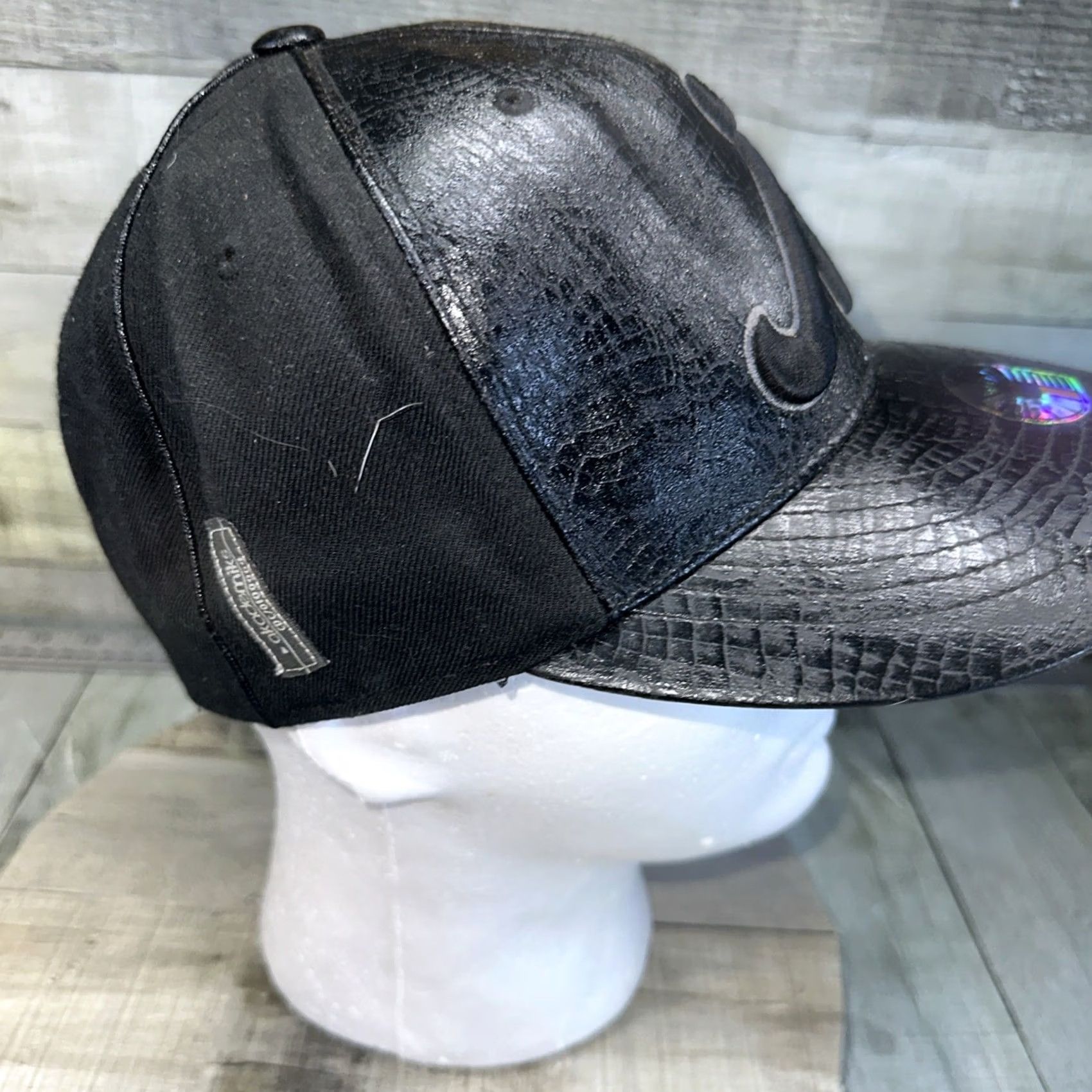 Akademiks AKADEMIKS Fitted Hat 7 1/8 Black Faux Snakeskin A Logo Cap Streetwear Rare Y2K Mens Size ONE SIZE - 3 Thumbnail