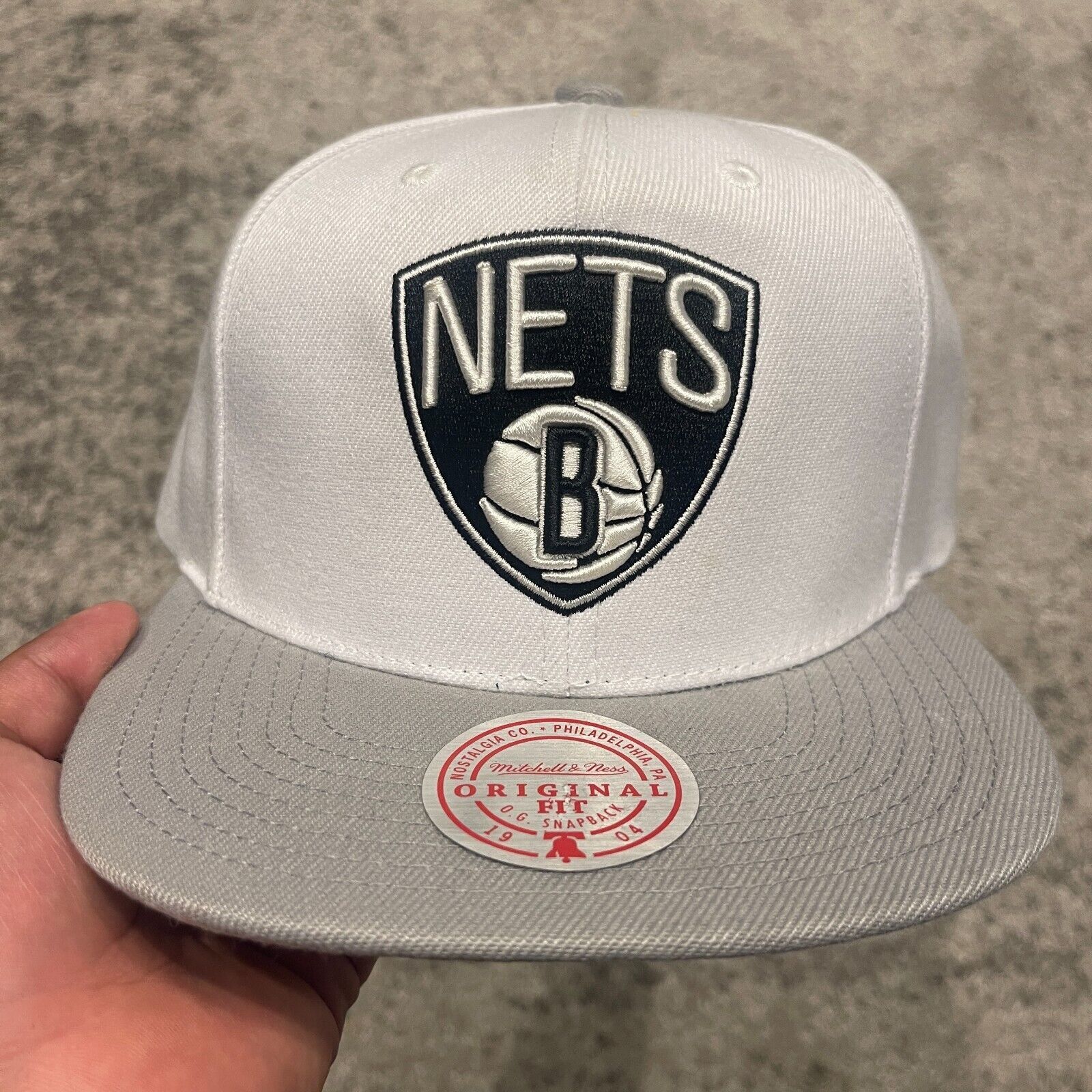 Mitchell & Ness Brooklyn Nets NBA Mitchell & Ness Snapback Hat Cap White Gra Size ONE SIZE - 2 Thumbnail