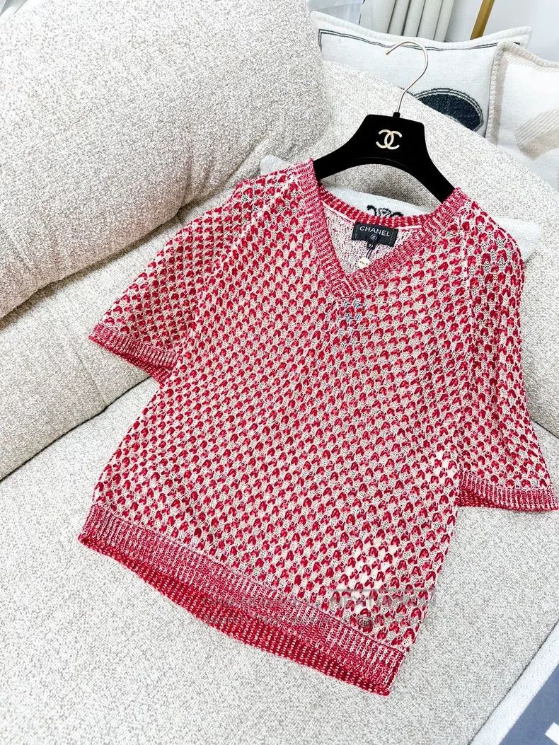 Chanel Chanel 17P red and white double-layer knitted short-sleeve Size XS / US 0-2 / IT 36-38 - 2 Thumbnail