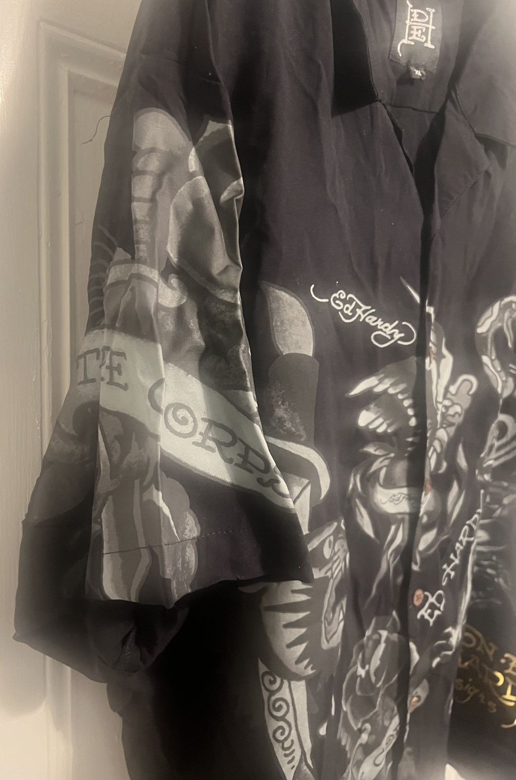 Ed Hardy Authentic Ed Hardy Woven Camp Shirt Black Grey XL The Corp Size US XL / EU 56 / 4 - 3 Thumbnail