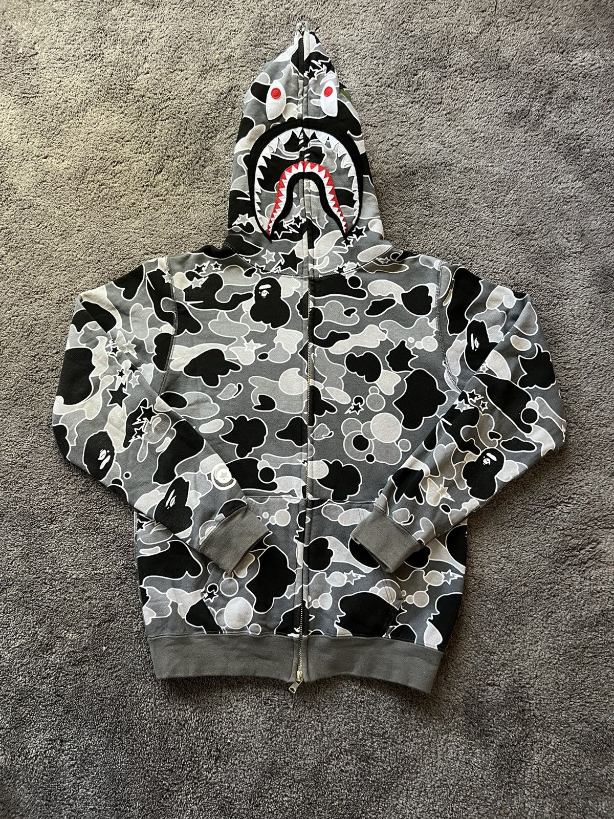 image of Bape Bapesta Camo Shark Full Zip Hoodie in Black, Men's (Size XS)