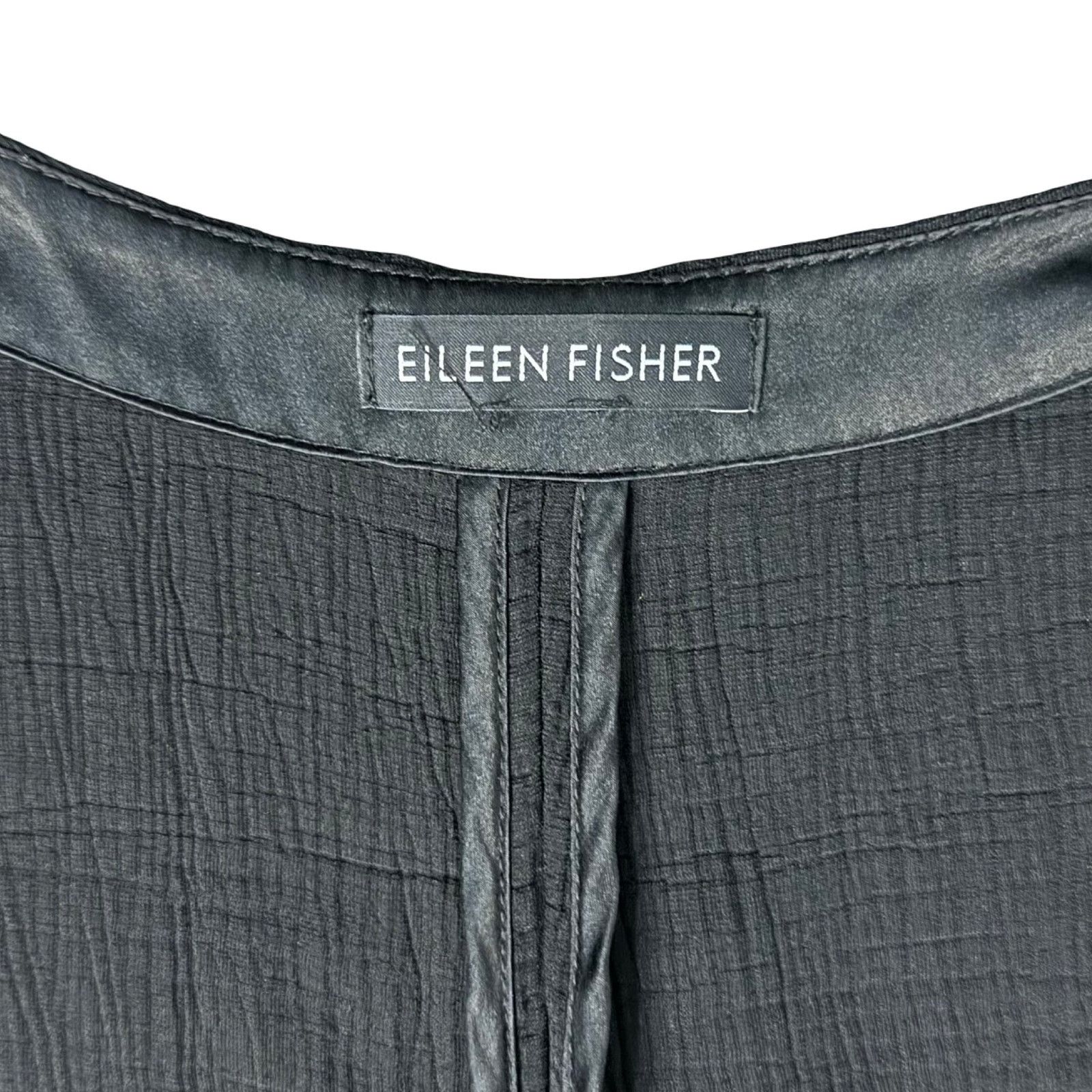Eileen Fisher Black Silk Blend Kimono 3/4 Sleeve Wrap Top L