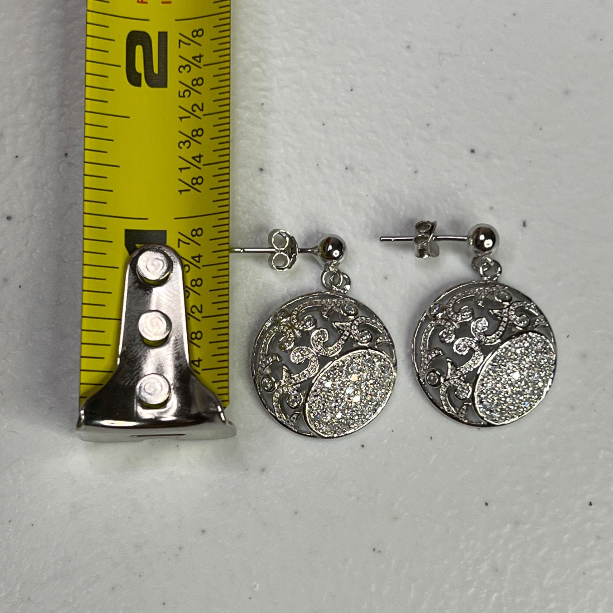 Designer Silver-Tone Filigree Oval Disc Drop Earrings With Sparkling Size ONE SIZE - 7 Thumbnail