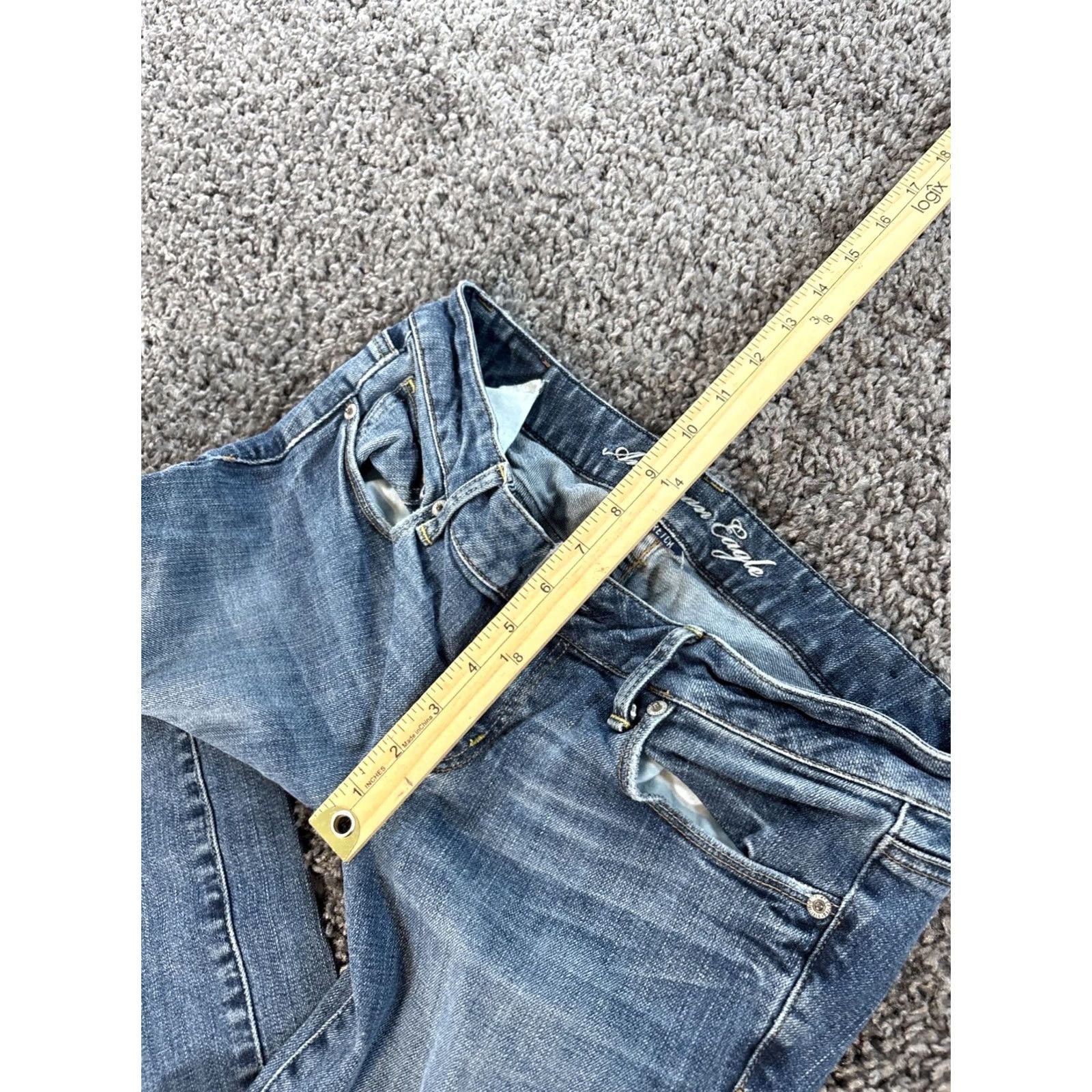 American Eagle Outfitters Vtg American Eagle Skinny Jeans Womens 28x29 Low Rise Med Wash Faded Distressed Size 26" / US 2 / IT 38 - 5 Thumbnail