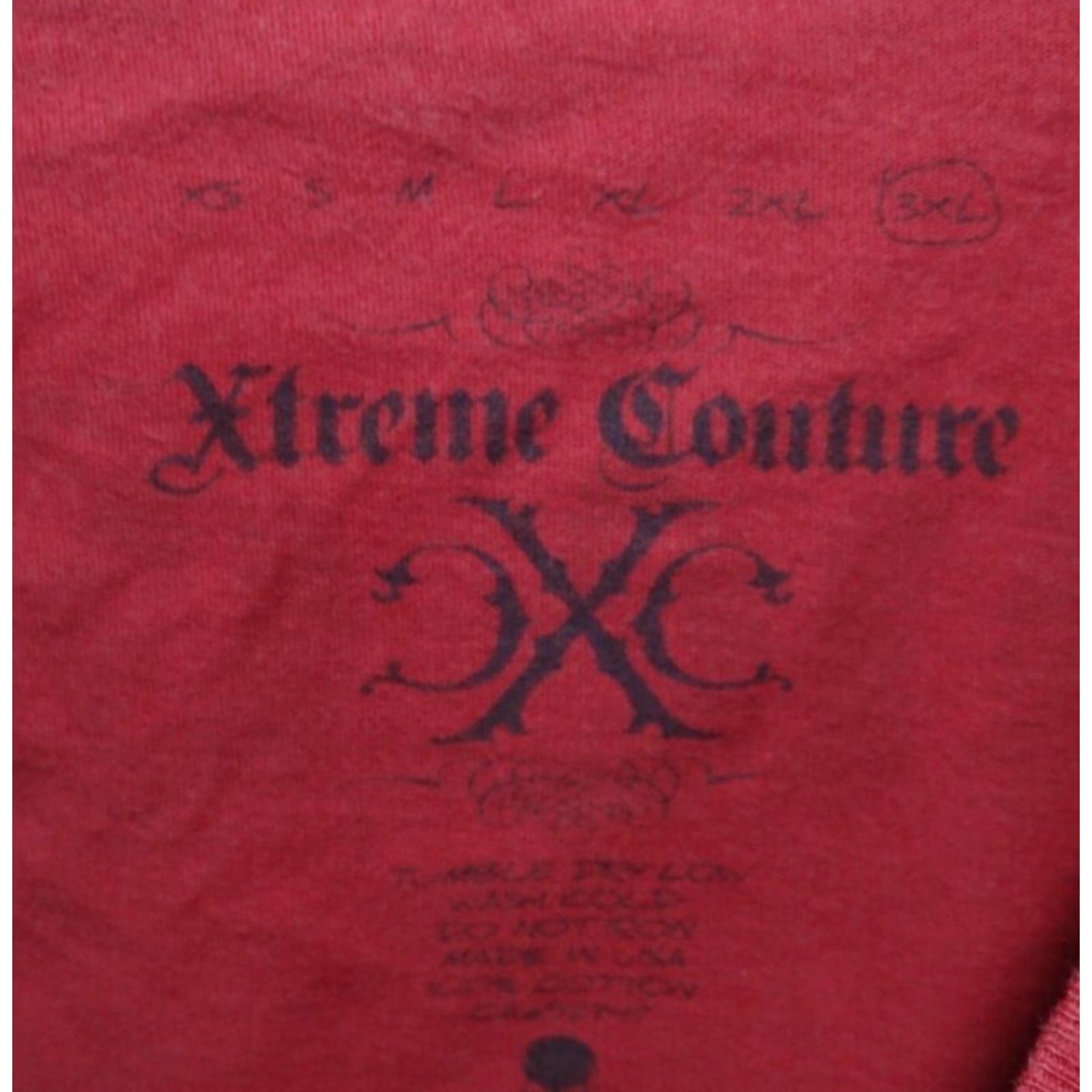 Vintage VINTAGE Xtreme Couture by Affliction Skull Wings Double Sided Red T Shirt Men's 3XL Size US XXL / EU 58 / 5 - 5 Thumbnail