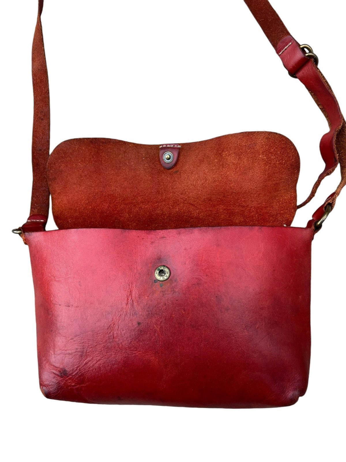 Leather Vintage Kissora Japan Fade Distress Patina Leather Sling Bag Size ONE SIZE - 9 Thumbnail