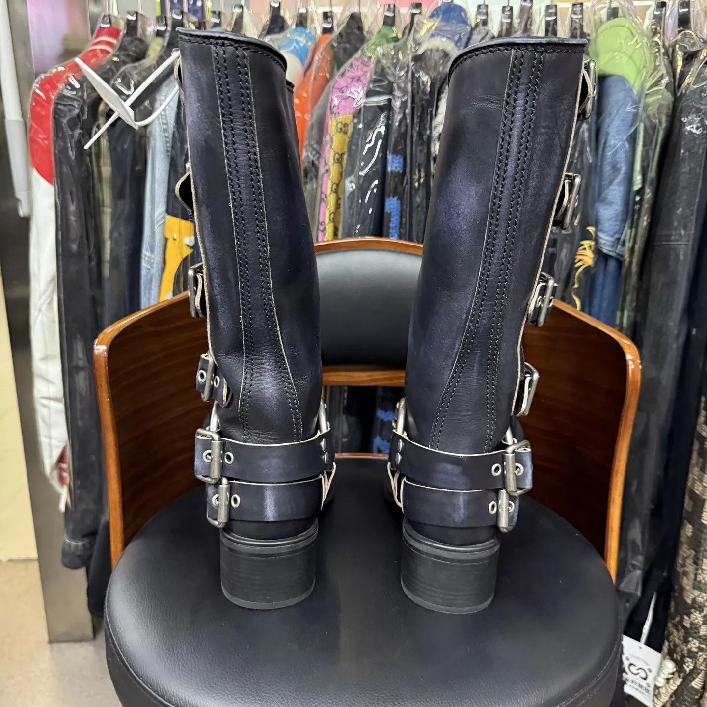 Miu Miu MIU MIU Distressed Calf Leather High Biker Boots 38 9999N Size US 7.5 / IT 37.5 - 3 Thumbnail