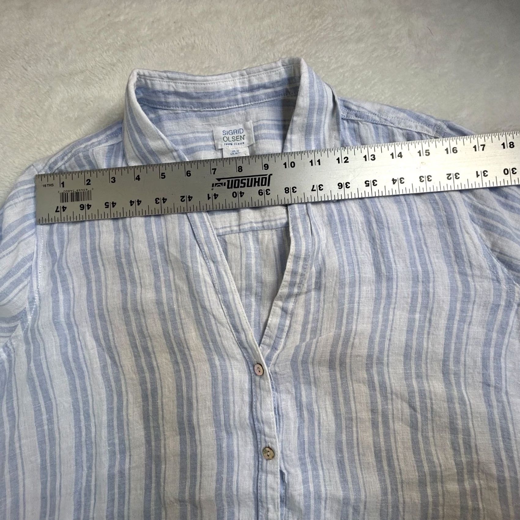 Vintage Sigrid Olsen Womens Blue White Striped 100% Linen Button-Up Shirt Medium Casual Size M / US 6-8 / IT 42-44 - 5 Thumbnail