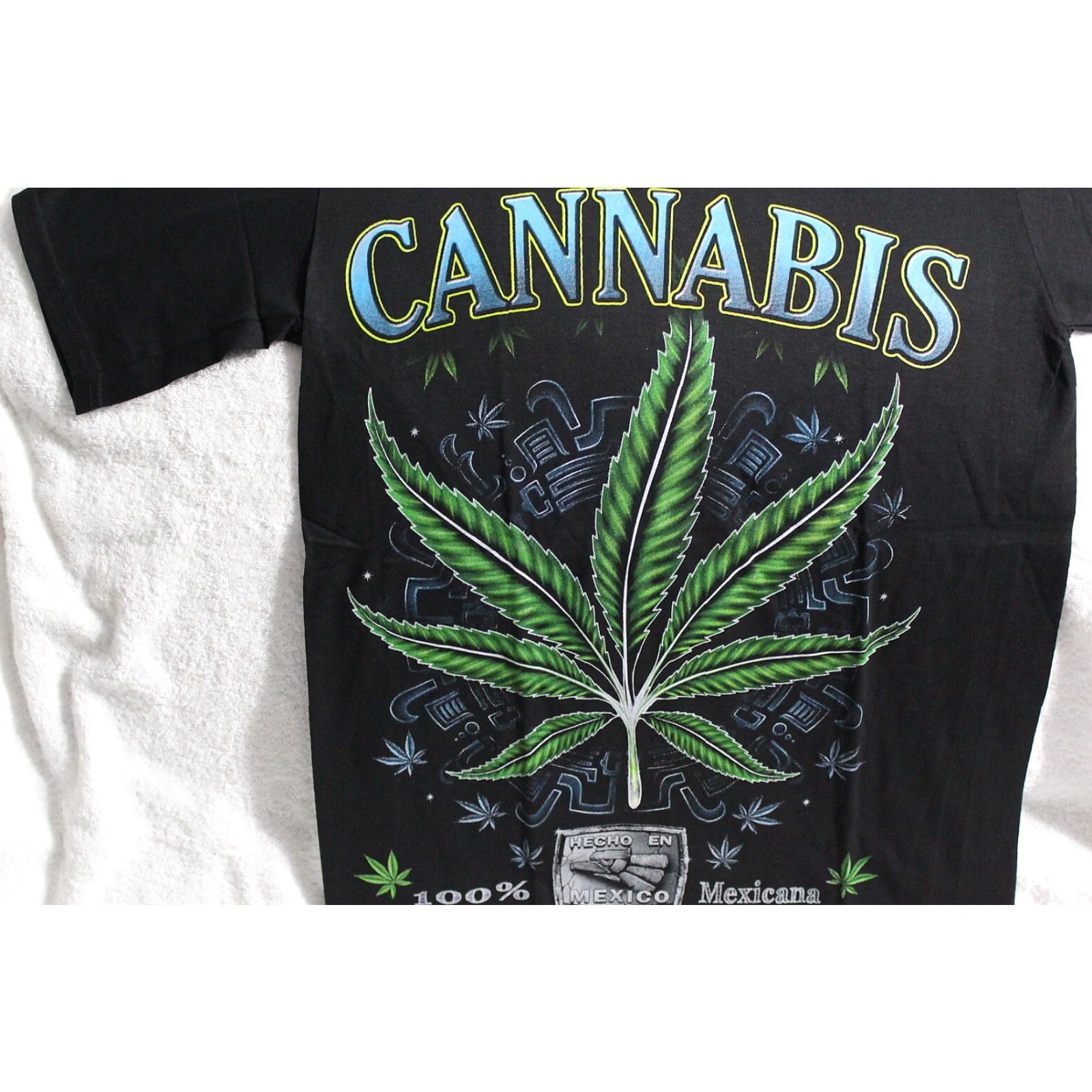 Vintage VINTAGE Cannabis Leaves T-Shirt Men Medium Black 100% Cotton Mexico Aztec Reggae Marijuana Size US M / EU 48-50 / 2 - 2 Thumbnail