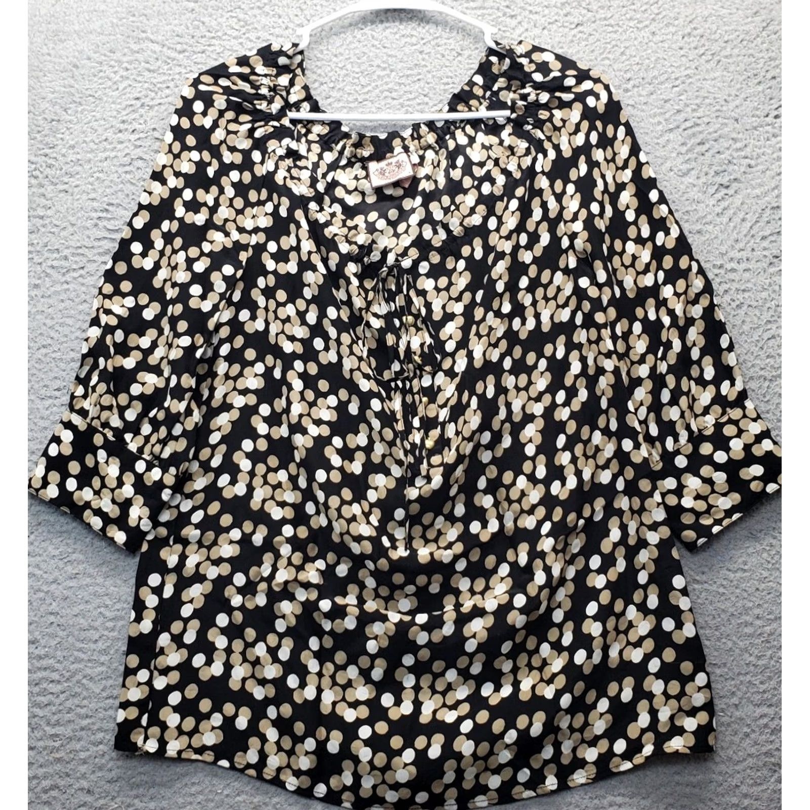 Juicy Couture Juicy Couture Blouse Womens Size 4 Multicolor Polka Dot Pleated Scoop Neck Tie Front Shirt Size S / US 4 / IT 40 - 2 Thumbnail