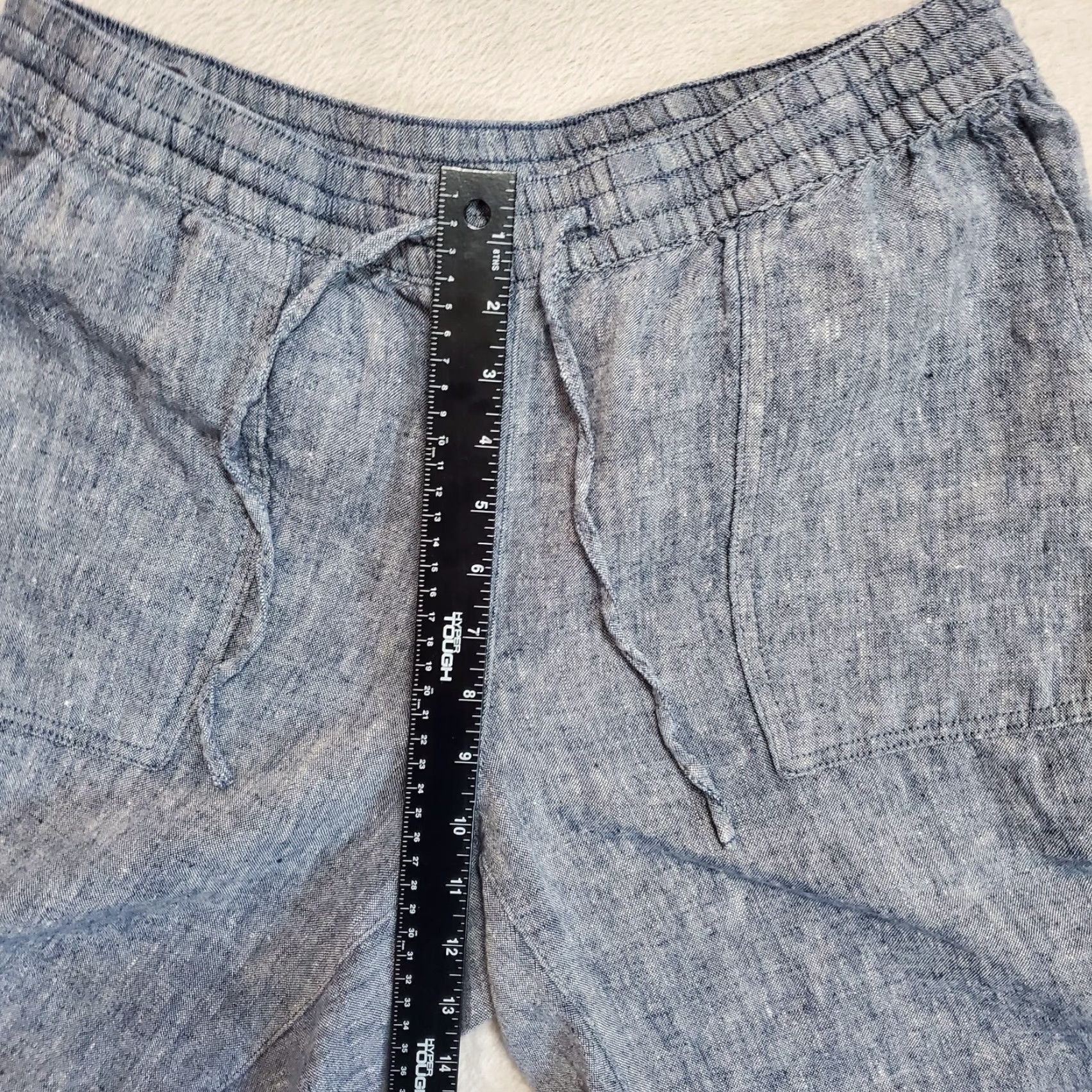 Vintage Land's End Linen Pants Women 12 Chambray Blue Crop Pull On Elastic Waist Coastal Size 34" / US 12 / IT 48 - 7 Thumbnail