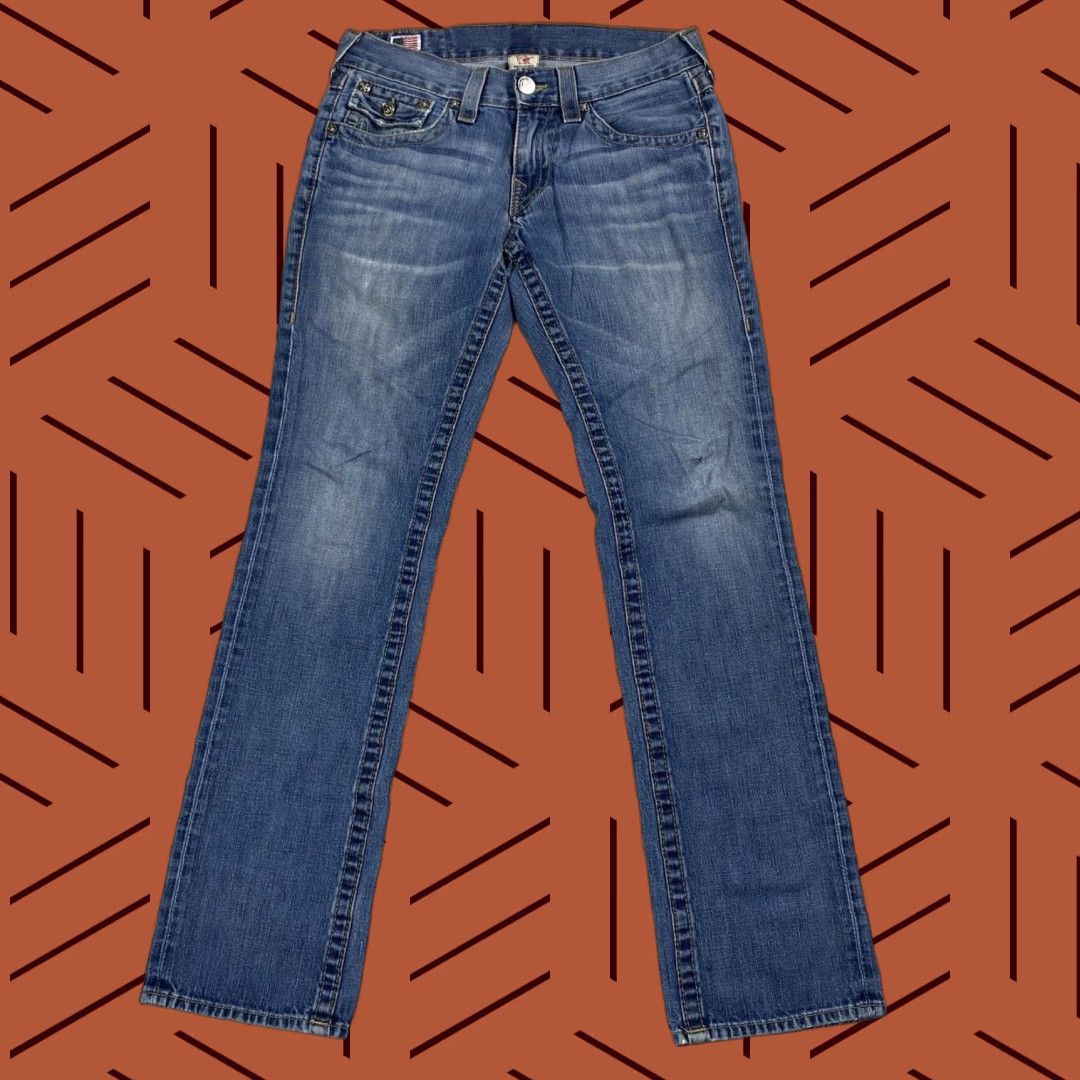 True Religion VINTAGE True Religion Ricky Straight Leg Distressed Denim Jeans Blue 29 (32x34) Mens 90s Size US 29 - 1 Thumbnail