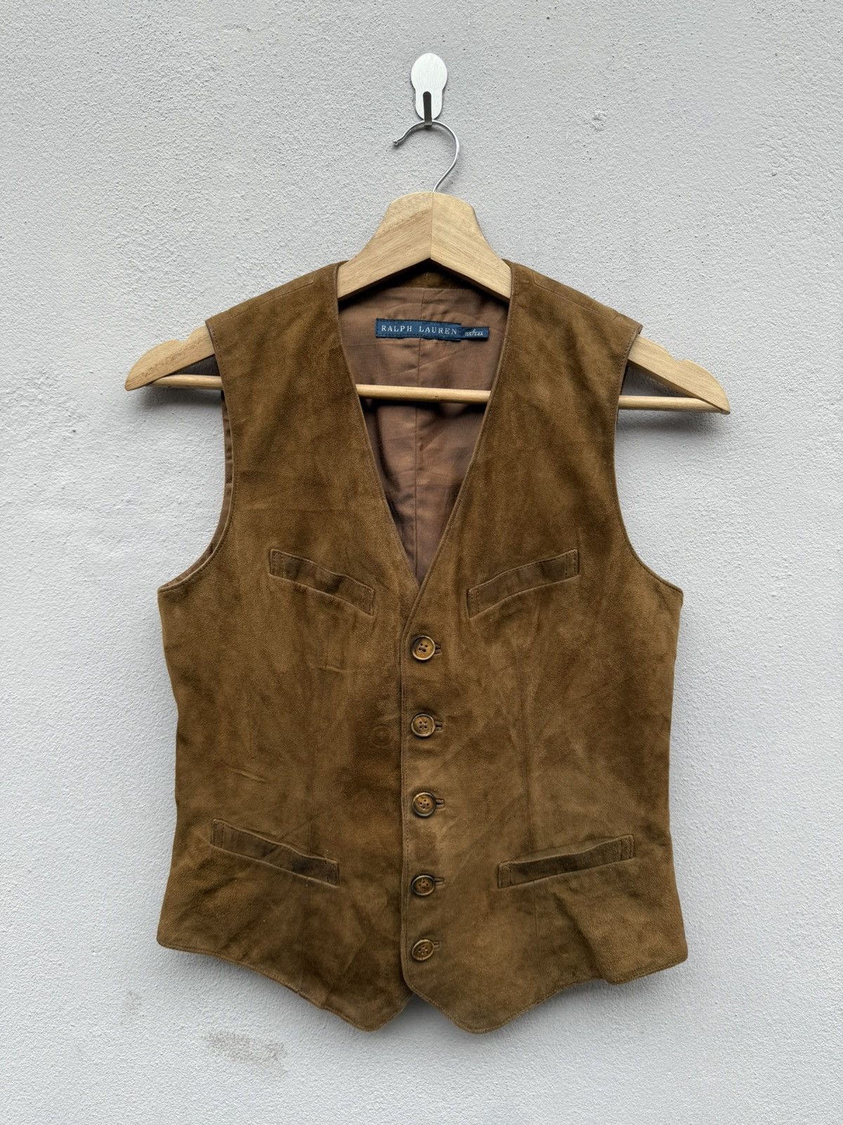 RALPH LAUREN Goat Suede Leather Brown Rugged Vest