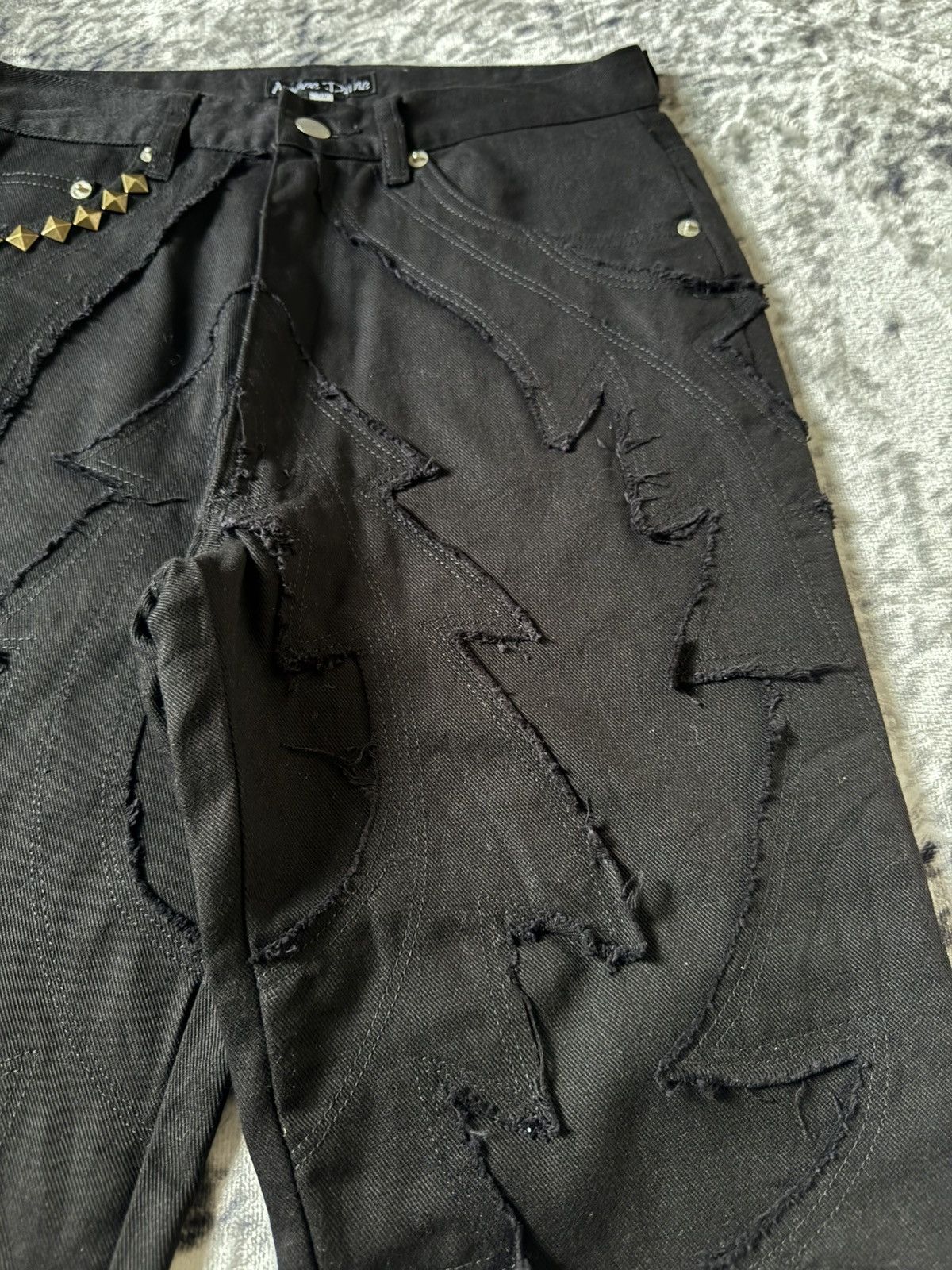 Japanese Brand Amore Pure Jagged Fractured Lightning Studded Flared Jeans Size US 27 - 14 Thumbnail