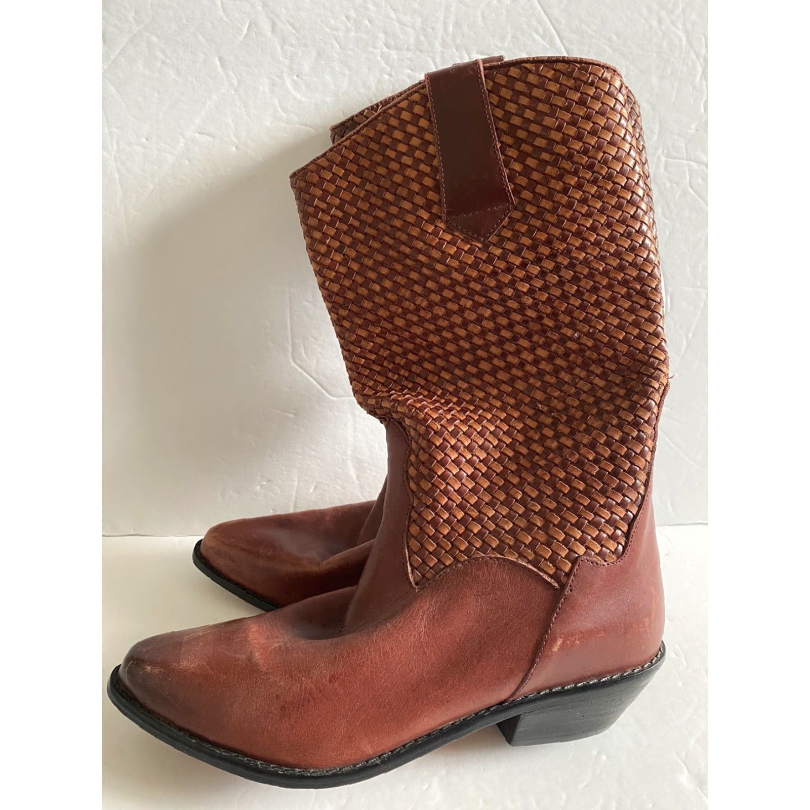 Vintage Dingo Boots Womens 7M Brown Woven 12-18293 Pull On Size US 7 / IT 37 - 2 Thumbnail