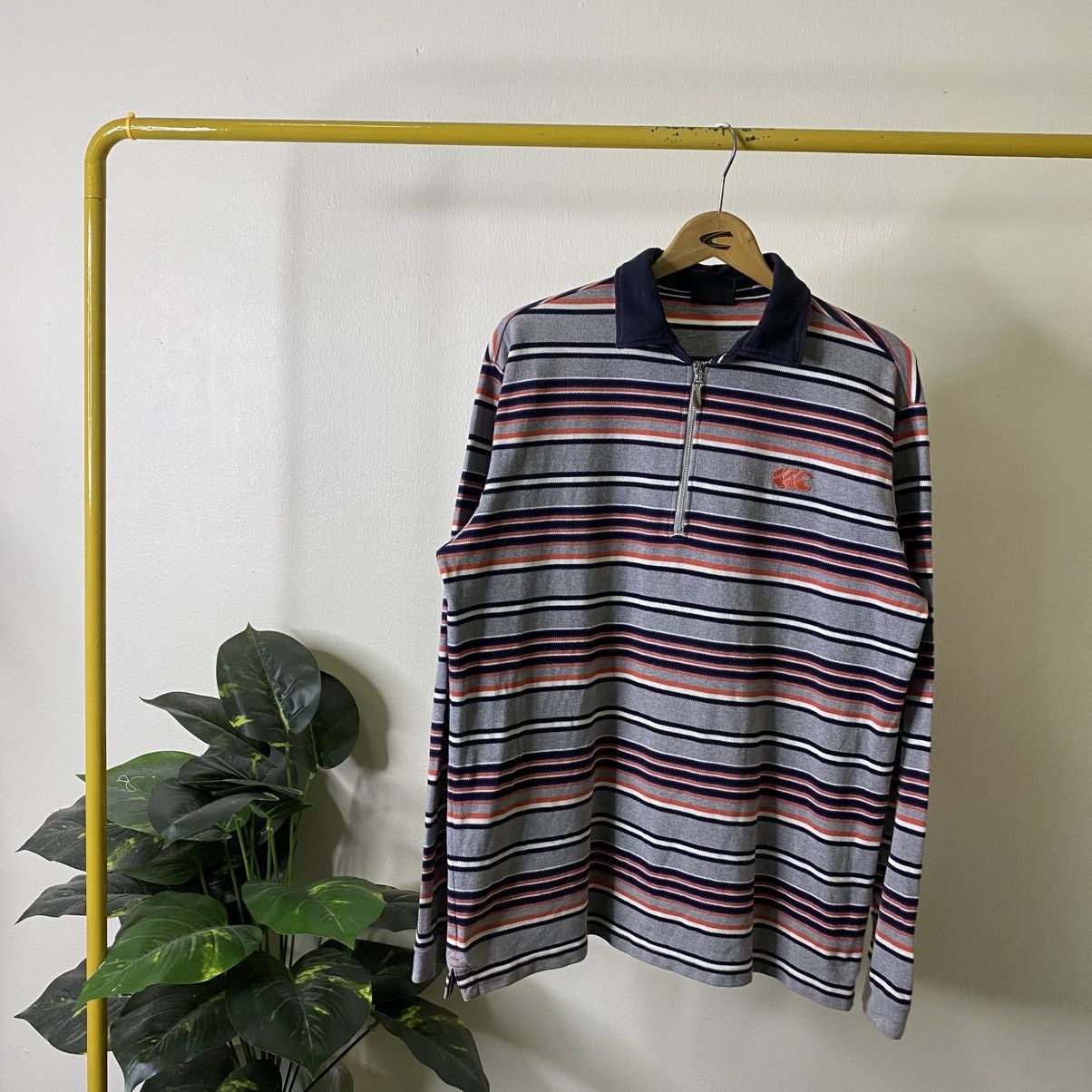 Canterbury of New Zealand Vintage 2000s Canterbury Quarter Zipper Stripes LS Polo Tee Size US XL / EU 56 / 4 - 1 Thumbnail
