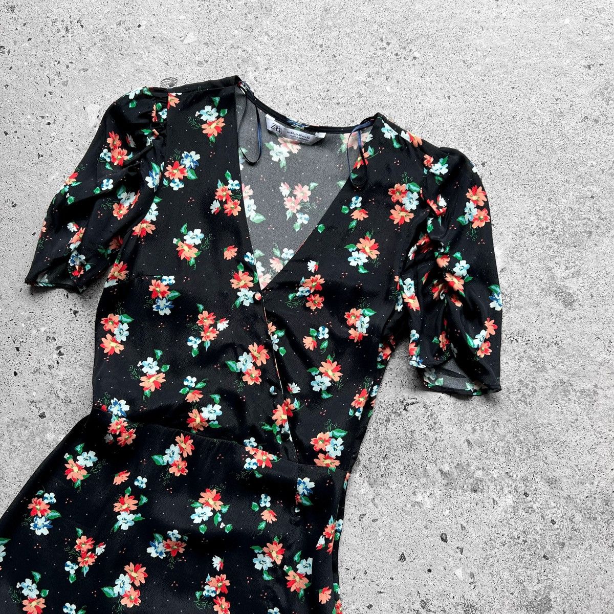 Designer × Zara Zara Women’s Viscose Black Floral Dress Streetwear Size XS / US 0-2 / IT 36-38 - 6 Thumbnail