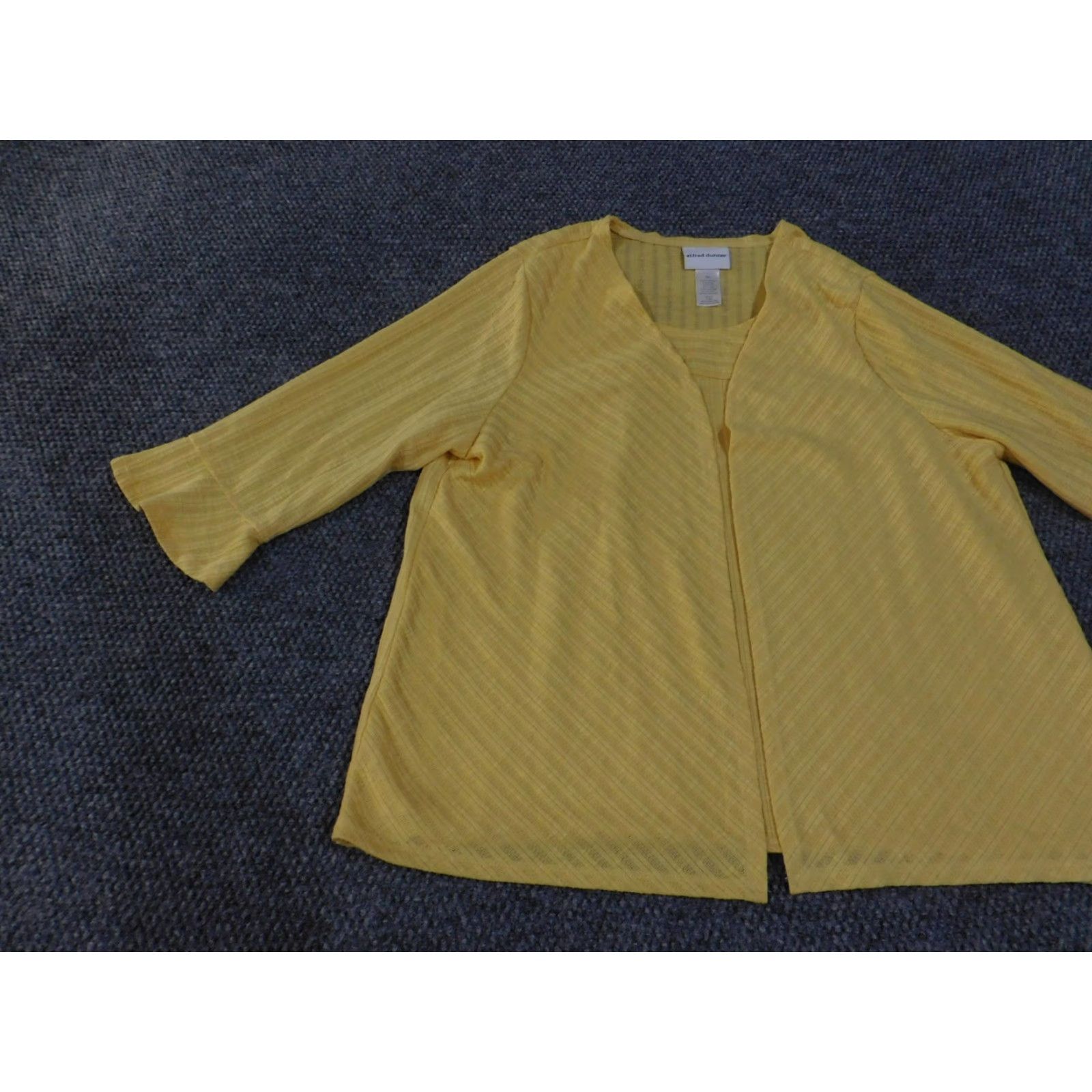 Vintage Alfred Dunner Cardigan Womens XL Yellow Sheer Open Front 3/4 Sleeve Layering Top Size XL / US 12-14 / IT 48-50 - 3 Thumbnail