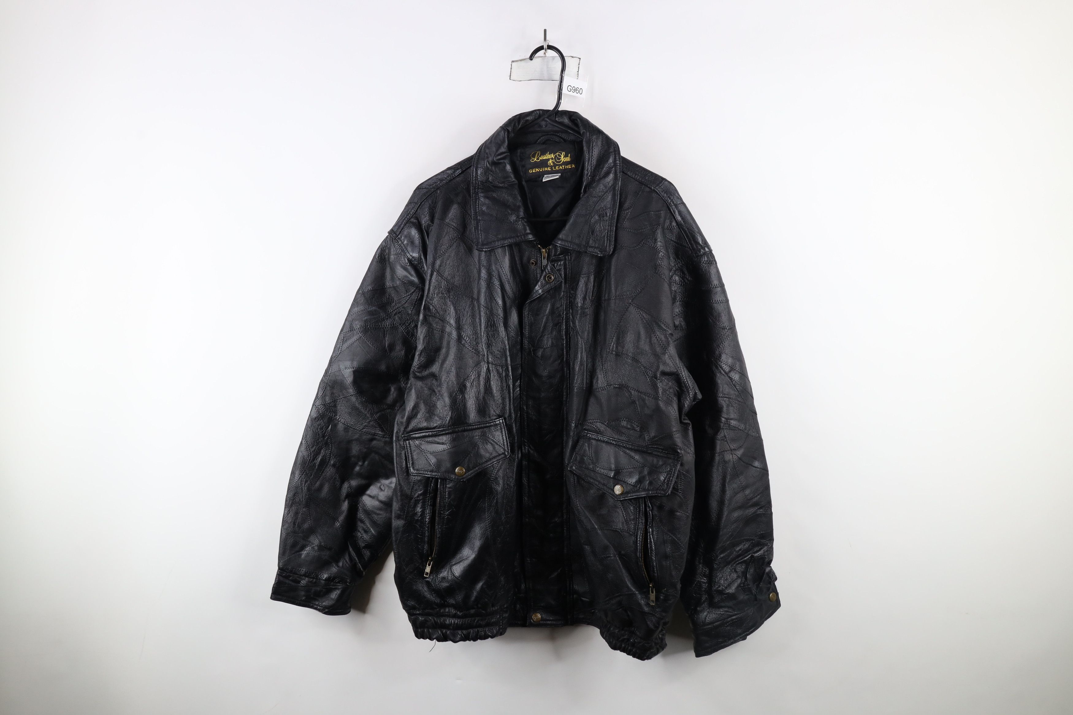 Vintage Vintage 90s Streetwear Patchwork Leather Bomber Jacket Black Size US XL / EU 56 / 4 - 1 Thumbnail