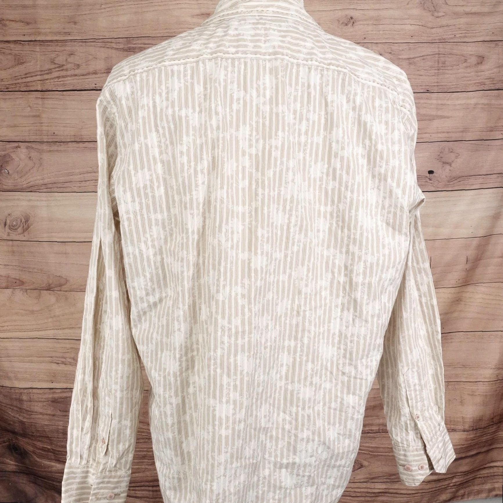 BUGATCHI Bugatchi Uomo Button-Up Shirt Mens L Beige Striped Cotton Long Sleeve Casual Size US L / EU 52-54 / 3 - 4 Thumbnail