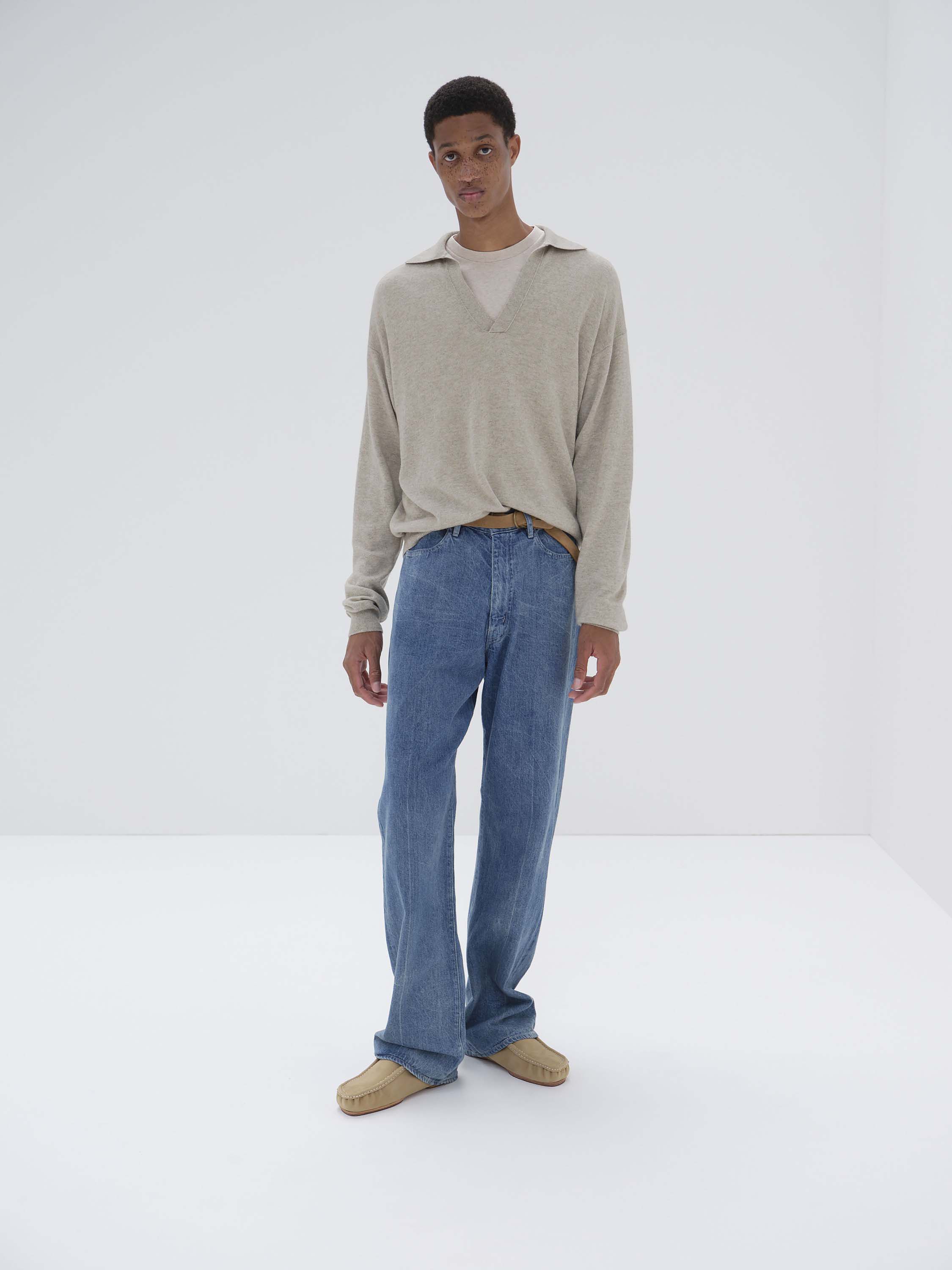 トップス AURALEE SILK DENIM SKIPPER SHIRT AURALEE SILK DENIM SKIPPER SHIRT