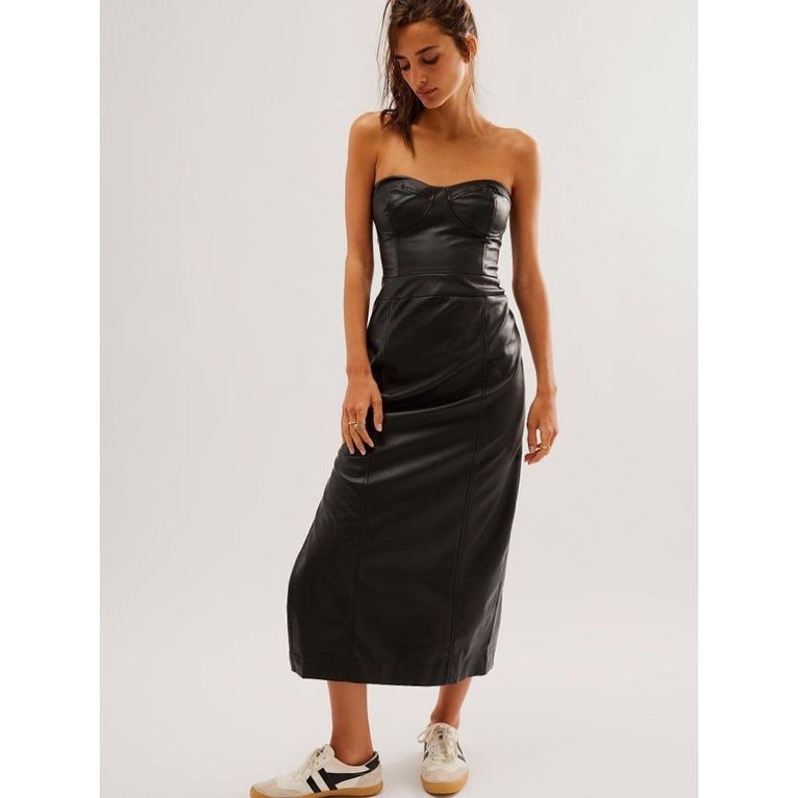 Free People New Free People Mira Dress FAUX LEATHER MIDI $168 SIZE 0 Size XS / US 0-2 / IT 36-38 - 1 Thumbnail