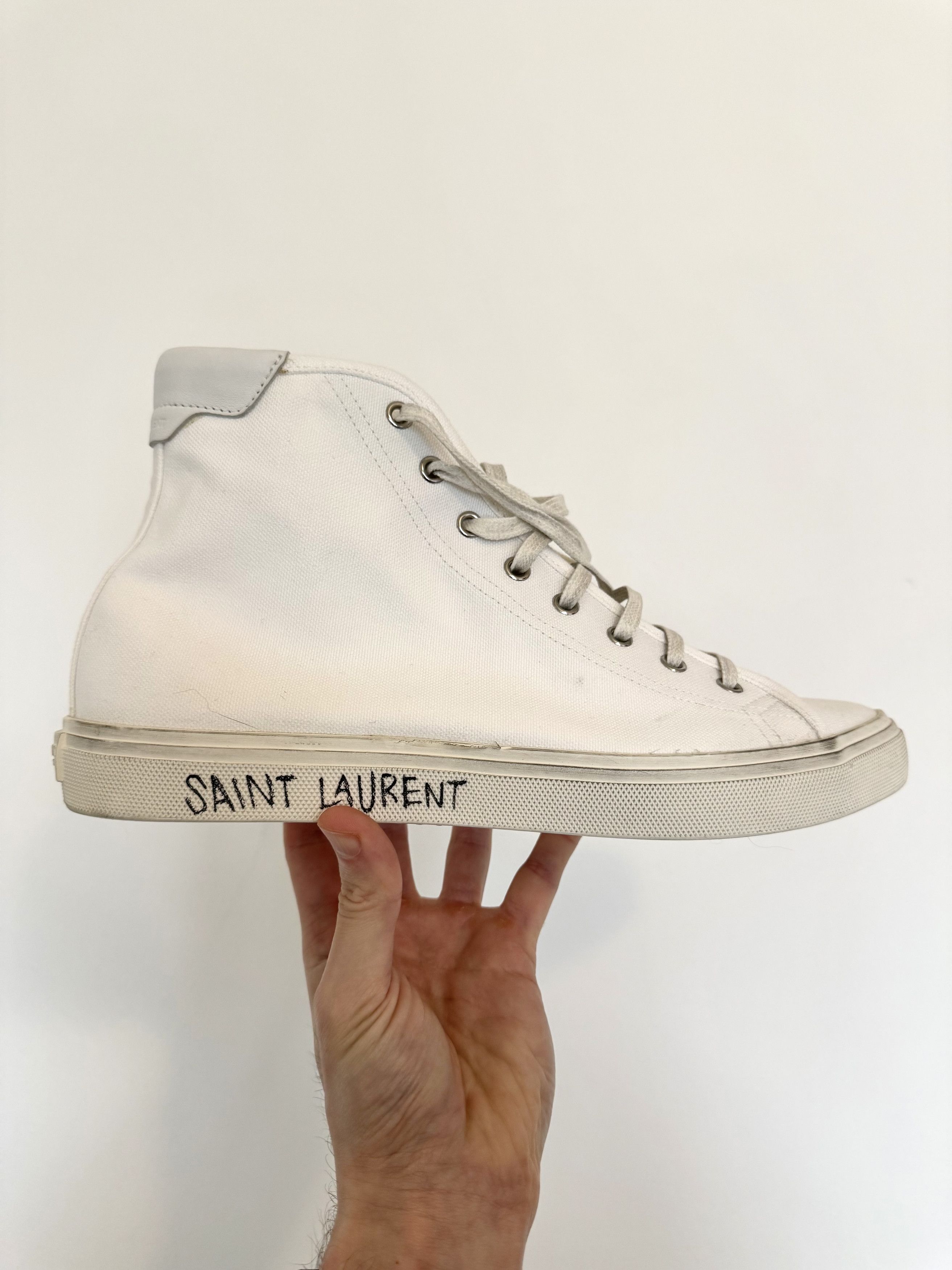 Saint Laurent Paris Saint Laurent Mid-Top Malibu Sneakers in Canvas and Leather Size US 10 / EU 43 - 1 Thumbnail