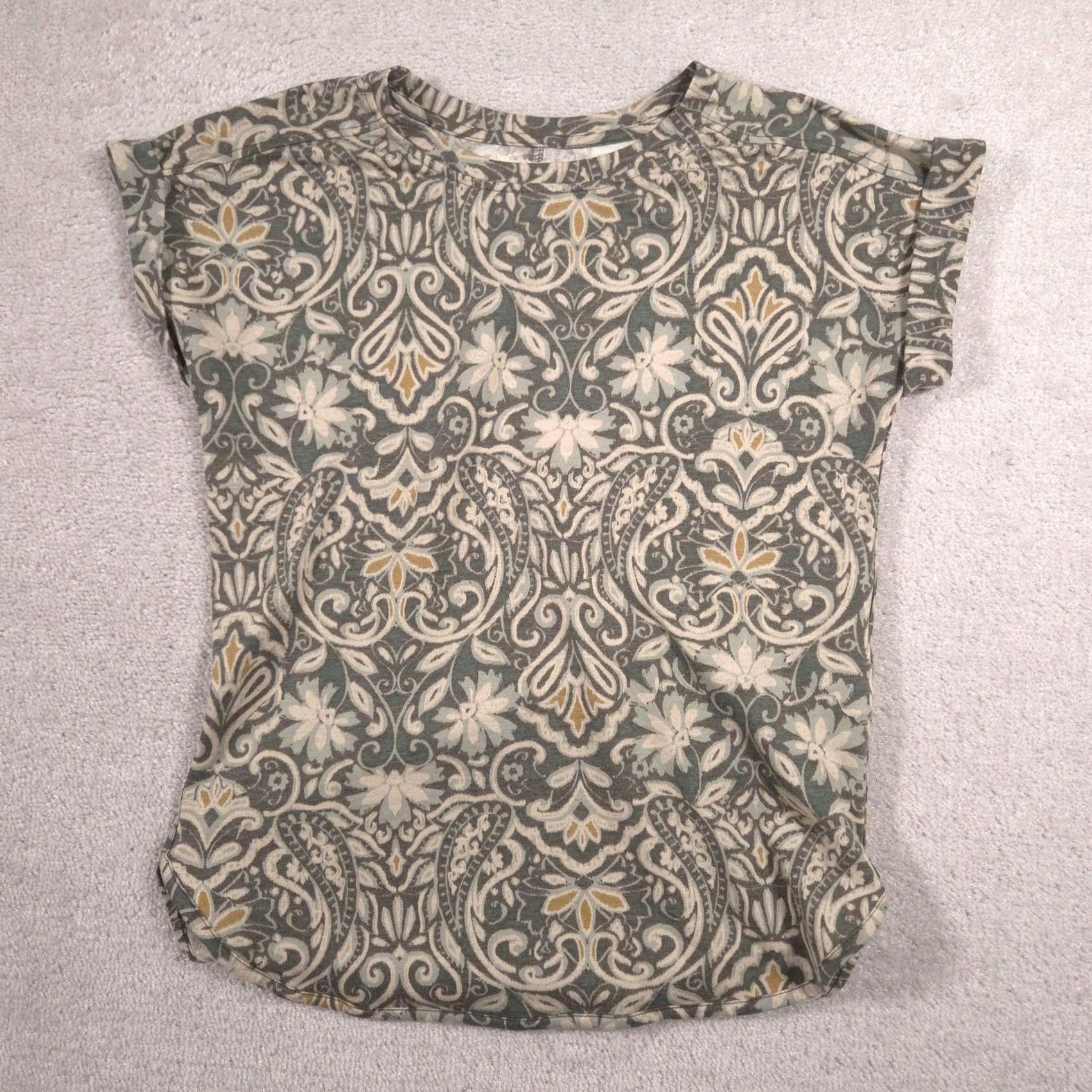 Vintage Cupio Shirt Womens Small Green Paisley Crew Neck Cap Sleeve Tee Top Stretch Shirt Size S / US 4 / IT 40 - 2 Thumbnail