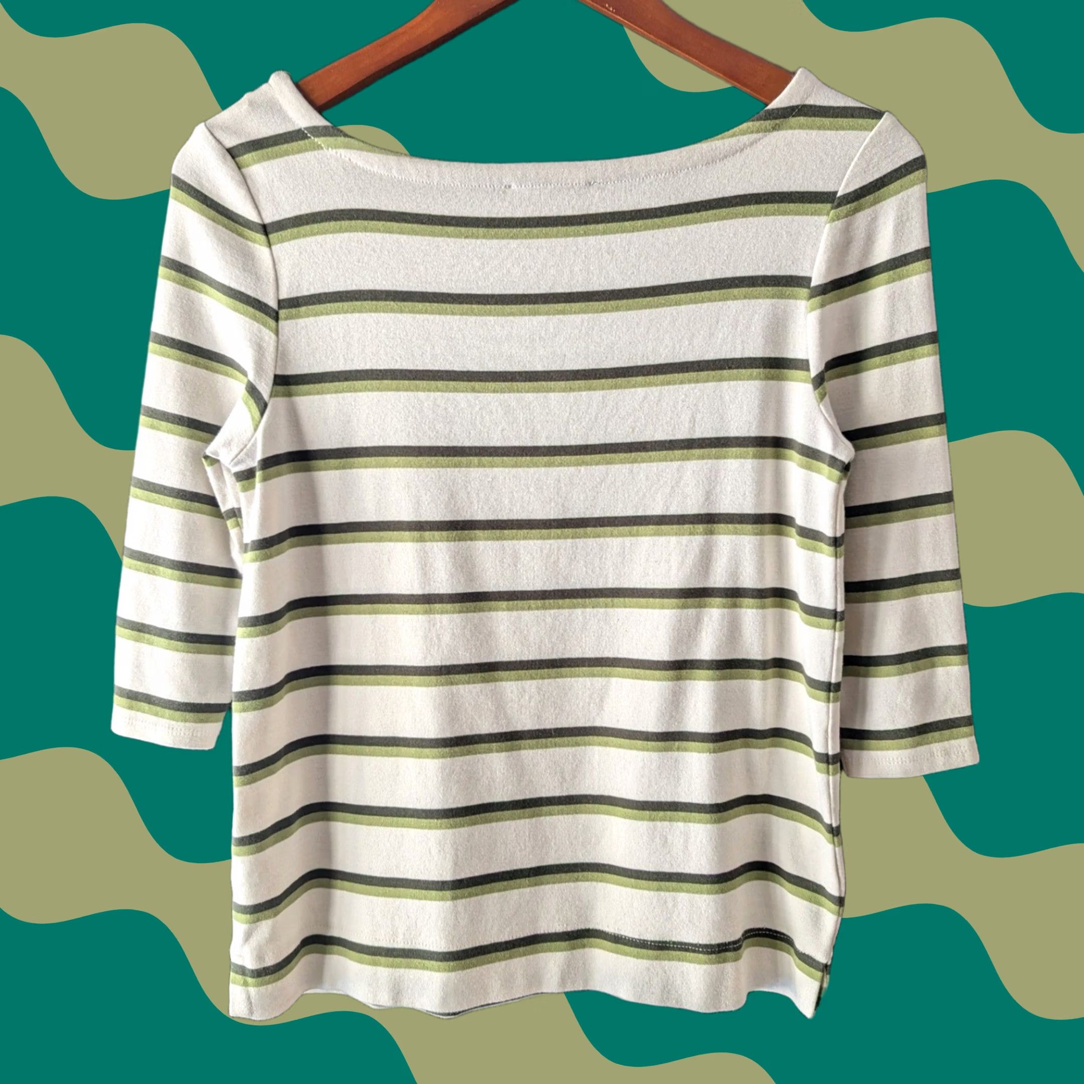 Buttero Tabitha Webb Striped Boat Neck 3/4 Sleeve Top Green White Women's S Top Size S / US 4 / IT 40 - 1 Thumbnail