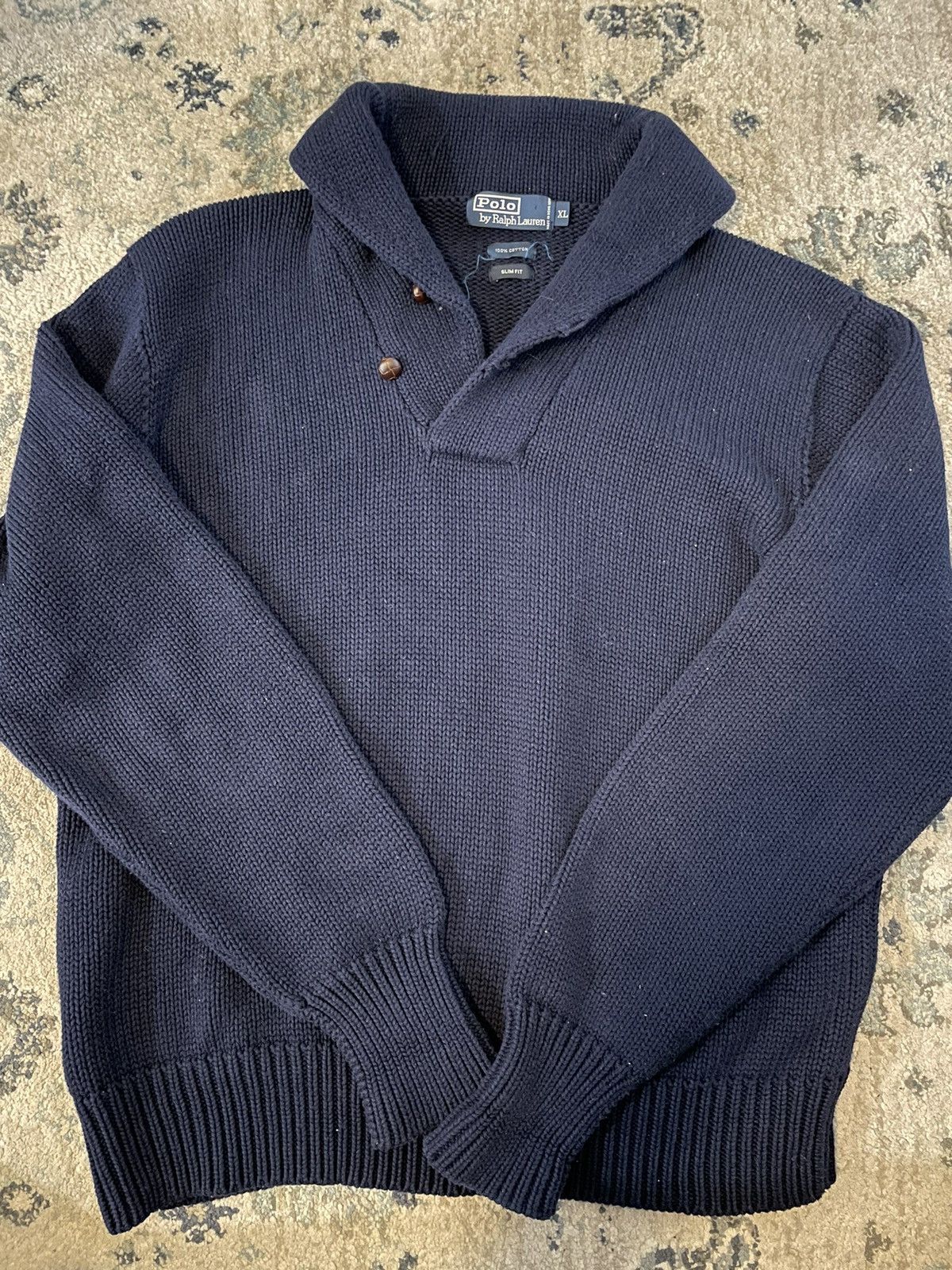 Polo Ralph Lauren × Vintage Substantial Cotton Knit Shawl Collar Jumper Size US XL / EU 56 / 4 - 2 Thumbnail