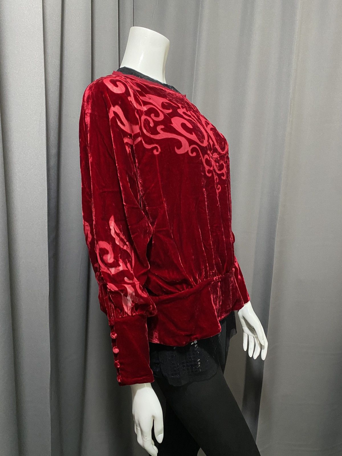 Vivienne Tam 90s Vivienne Tam- Flames Batwing Velvet Blouse Size M / US 6-8 / IT 42-44 - 3 Thumbnail