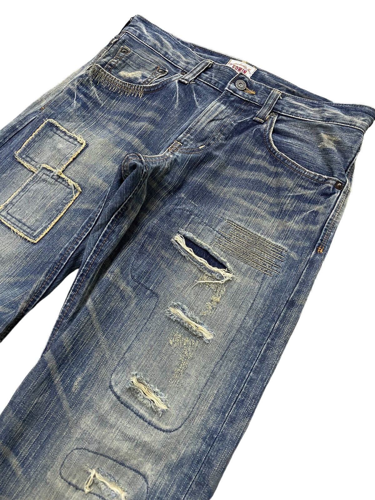 Edwin × Hysteric Glamour Vintage Edwin 403XV Patchwork Zig Zag Distressed Jeans Size US 32 / EU 48 - 8 Thumbnail
