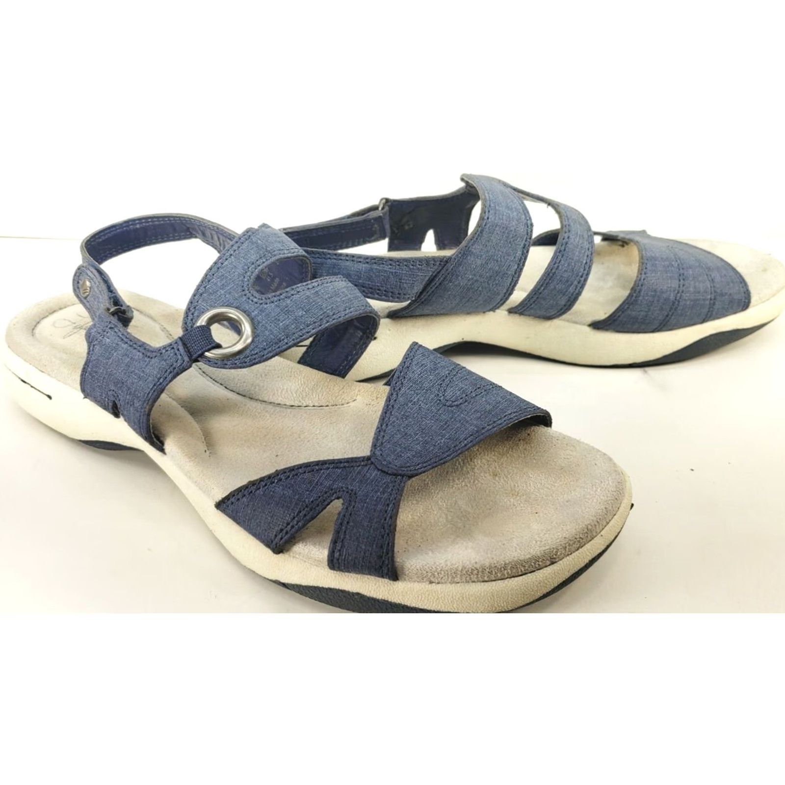 Vintage Womens Life Stride Charcter Denim Blue Strappy Sandals Hook & Loop Sandal Size 10 White? No, blue. Size US 10 / IT 40 - 2 Thumbnail