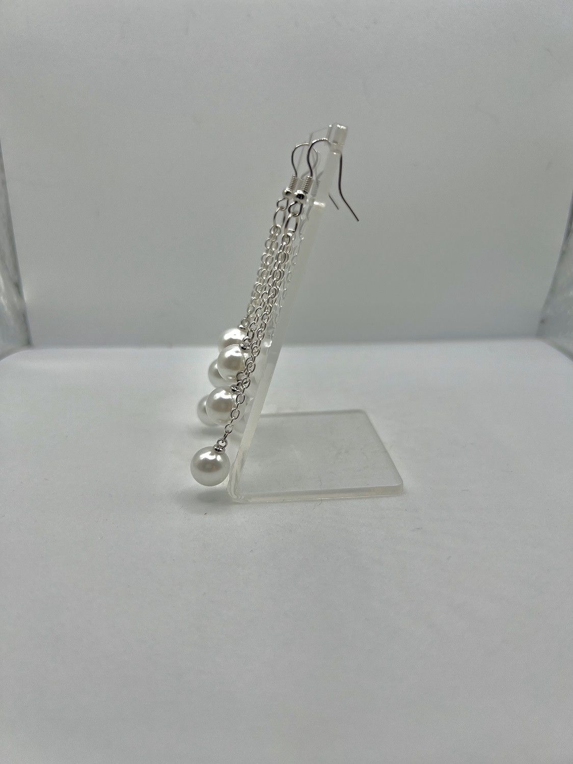 Handmade White Pearl Beads Dangle Earrings Size ONE SIZE - 2 Thumbnail