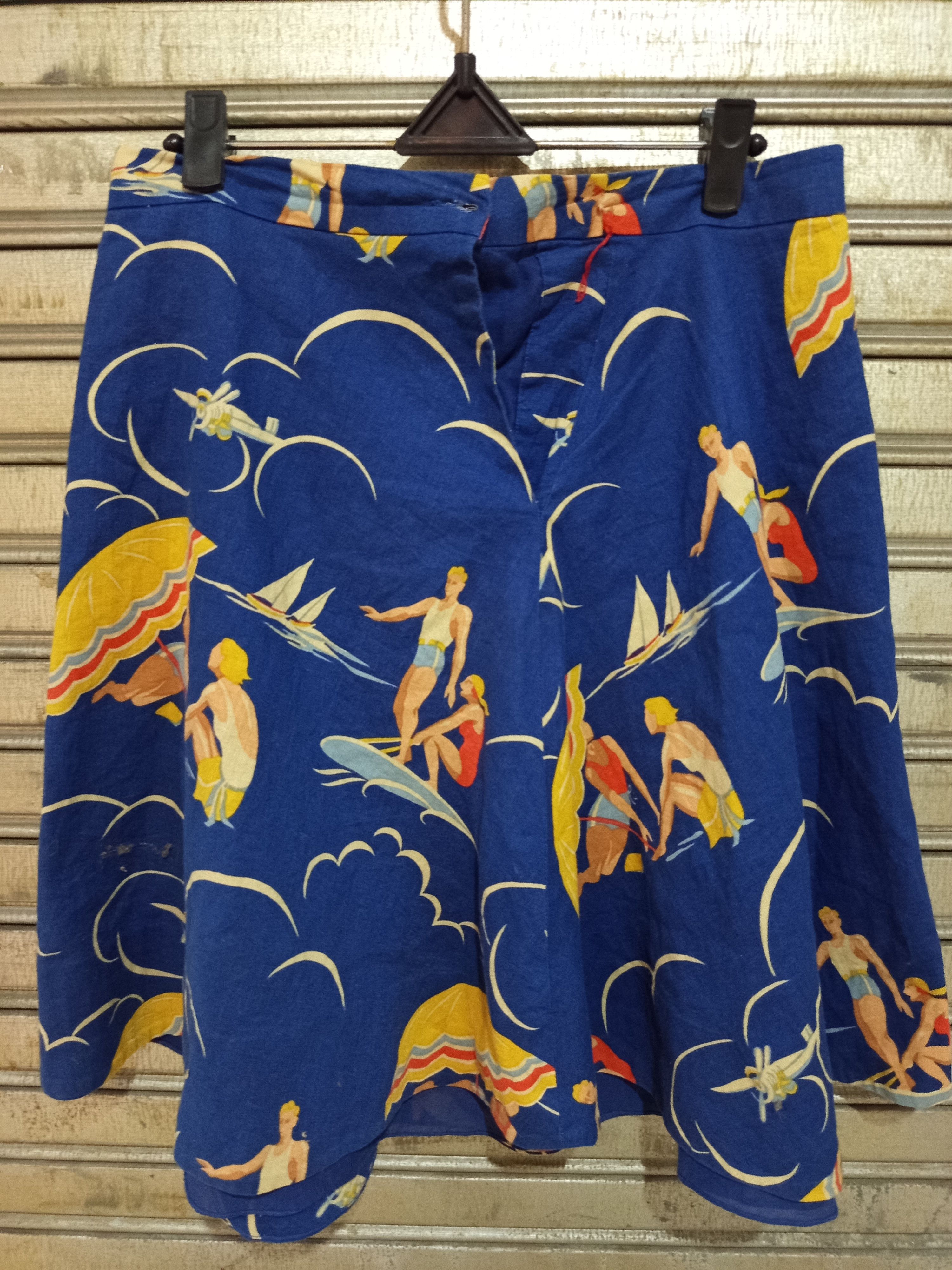 Ralph Lauren Ralph Lauren Nautical Beach Print Skirt Blue Cotton Linen Size 34" / US 12 / IT 48 - 1 Thumbnail