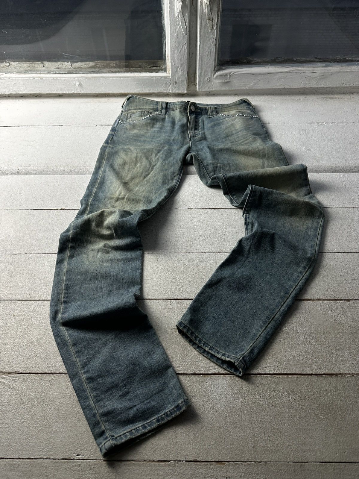 Armani 🚨 ARMANI JEANS WOMEN BLUE DENIM PANTS RINGSTONES Y2K Size 27" / US 4 / IT 40 - 1 Thumbnail