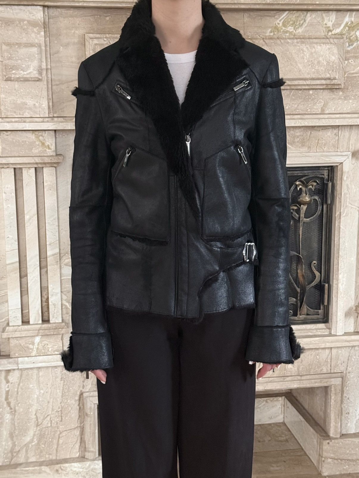 Christian Dior Monsieur 2003 DIOR John Galliano Rabbit Fur Black Strap Coat Jacket Size M / US 6-8 / IT 42-44 - 2 Thumbnail