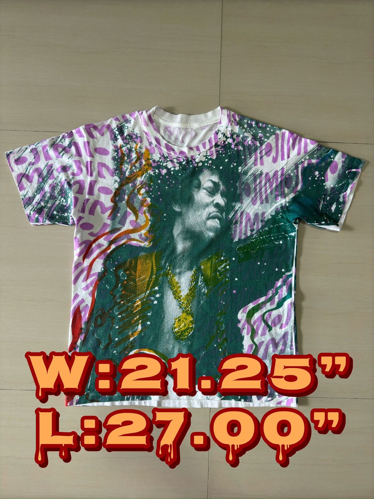Band Tees × Vintage 90s Jimi Hendrix AOP All Over Print VTG Rock Tee Hanes Shirt Size US L / EU 52-54 / 3 - 1 Thumbnail