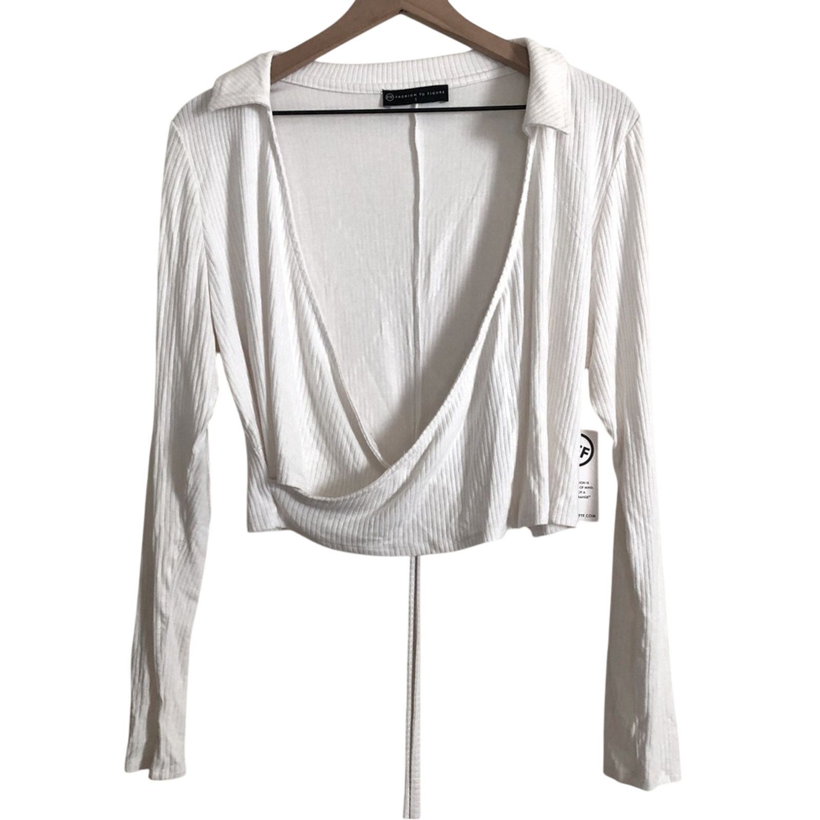 Other Fashion to Figure White Rib Long Sleeve Crop Wrap Blouse Top Size XL / US 12-14 / IT 48-50 - 1 Thumbnail