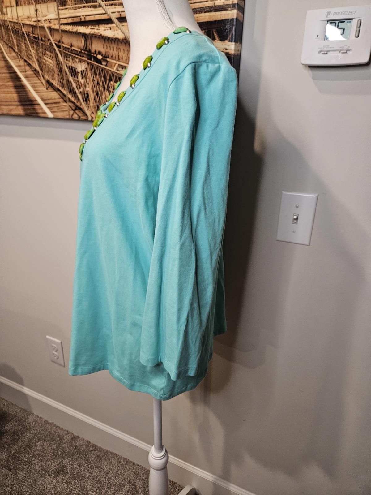 Designer Ruby Rd. Aqua Blue Embellished Top Size XL / US 12-14 / IT 48-50 - 3 Thumbnail
