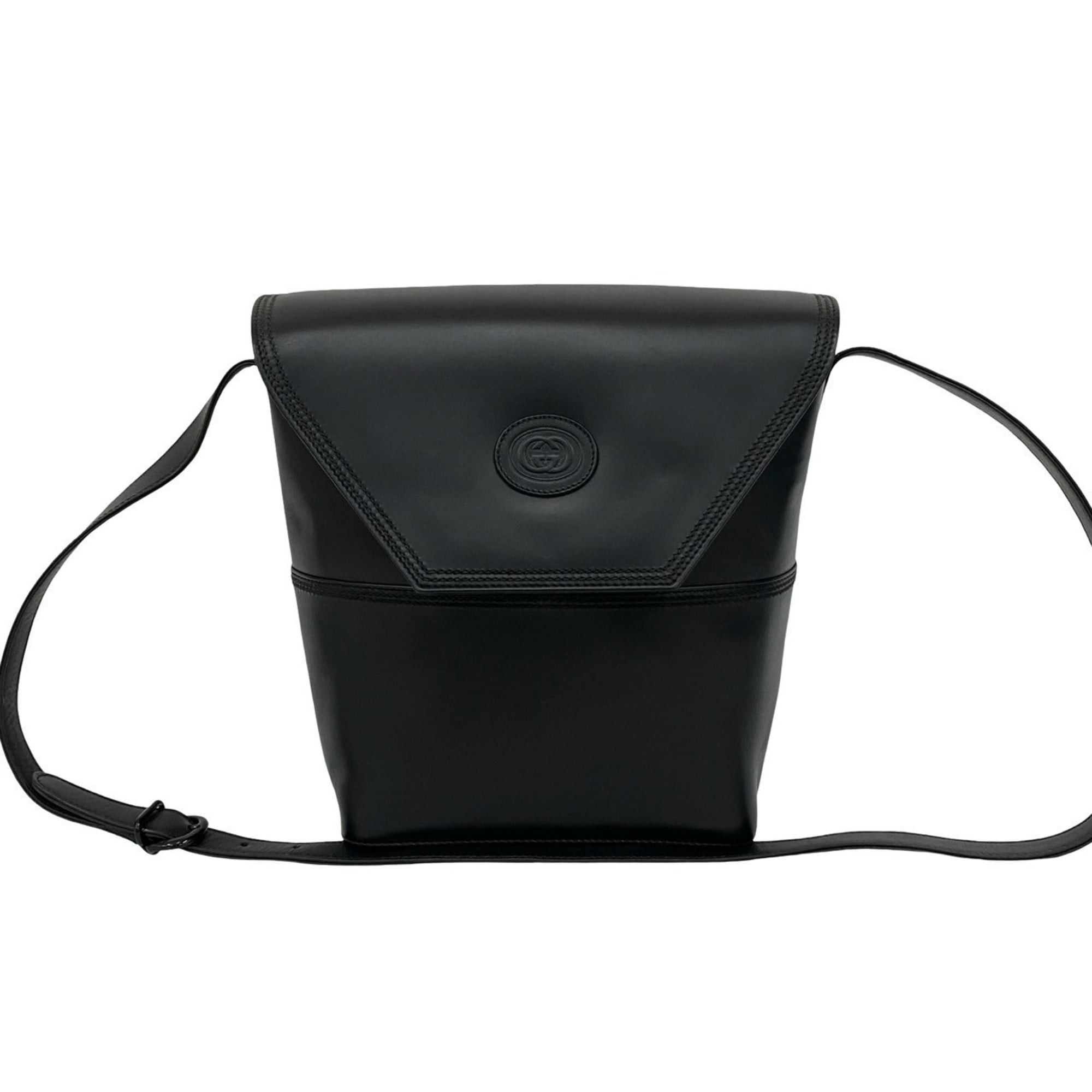Gucci Old Gucci Vintage GG Embossed Calf Leather Shoulder Bag/body Bag Black 49864, Women's